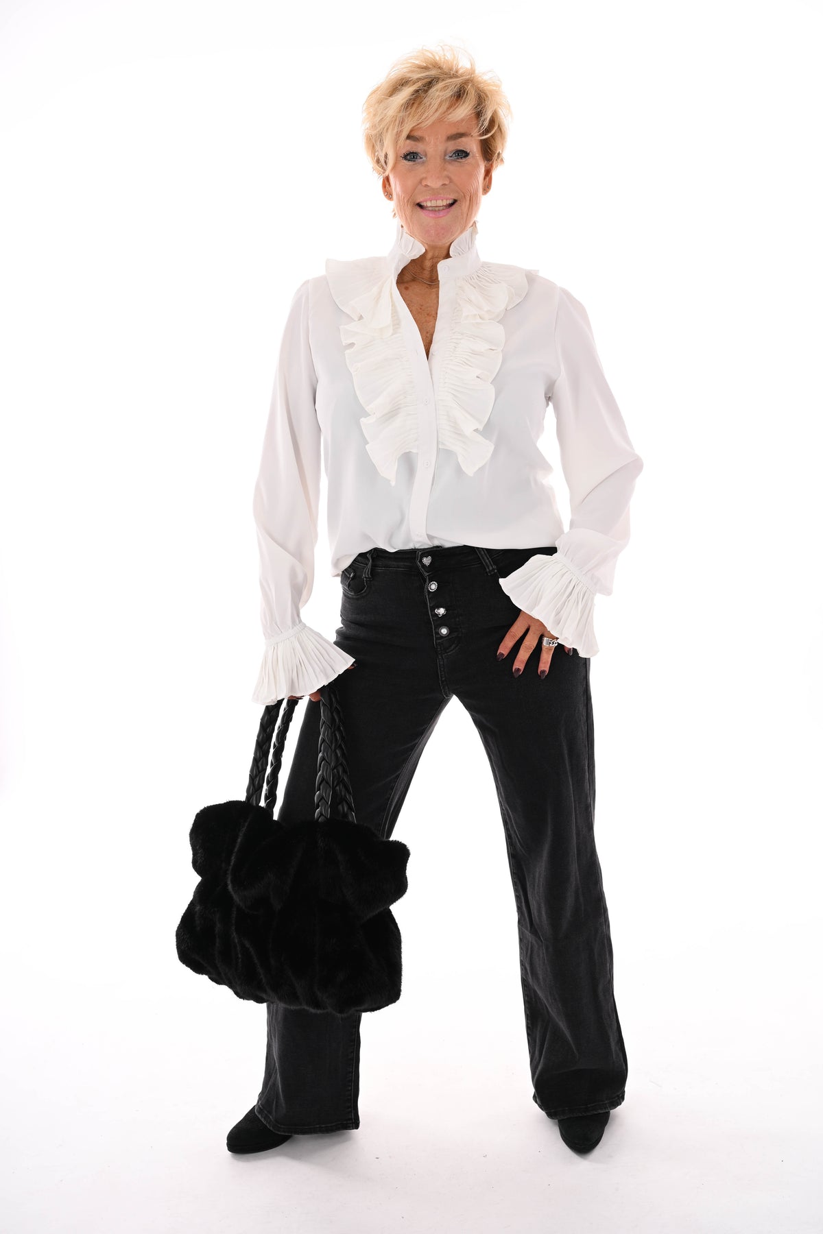 G-smack wide leg sierknopen gemeleerd zwart