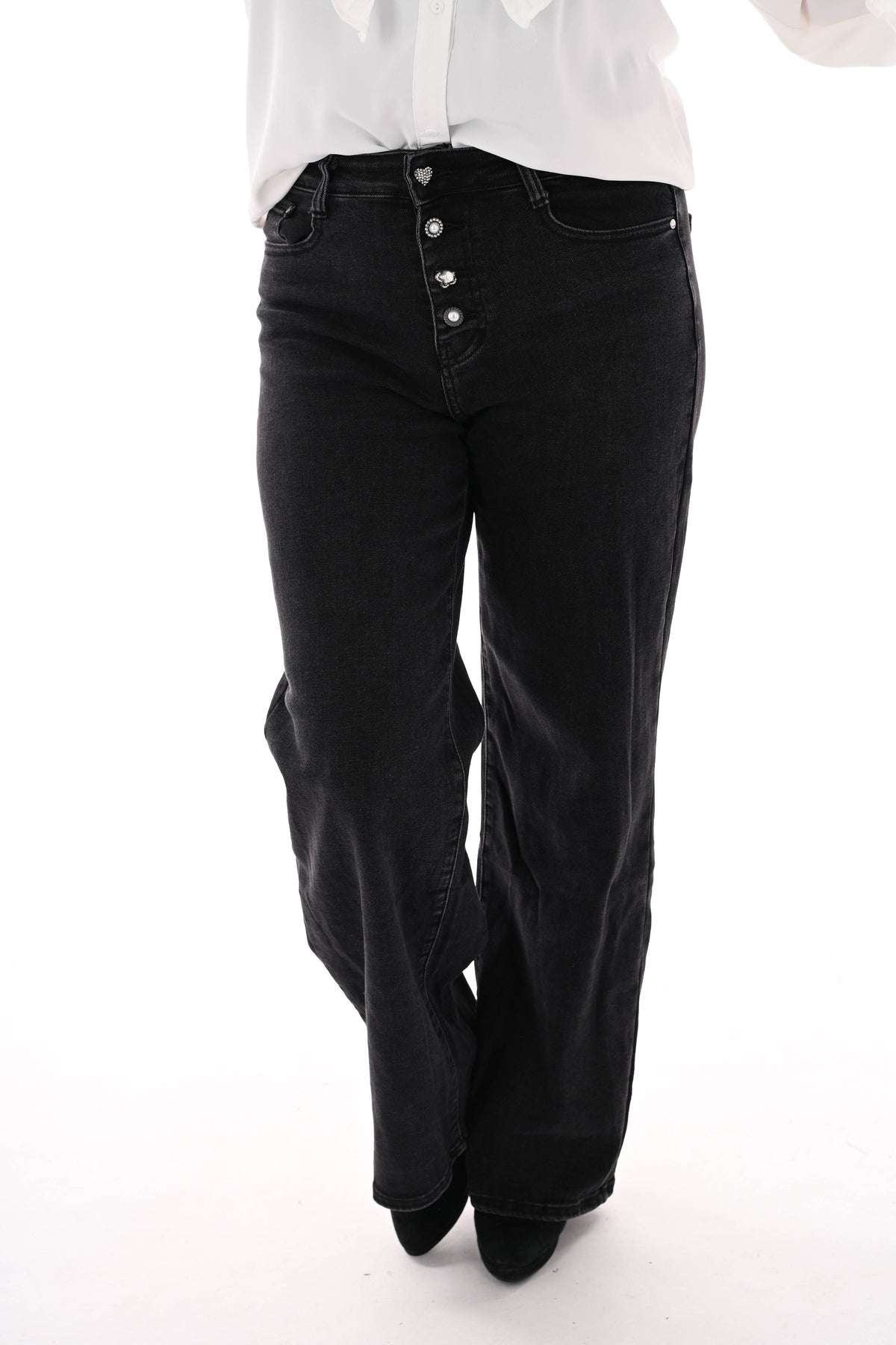 G-smack wide leg sierknopen gemeleerd zwart