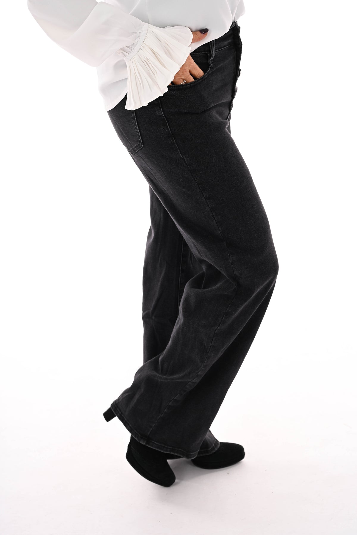 G-smack wide leg sierknopen gemeleerd zwart