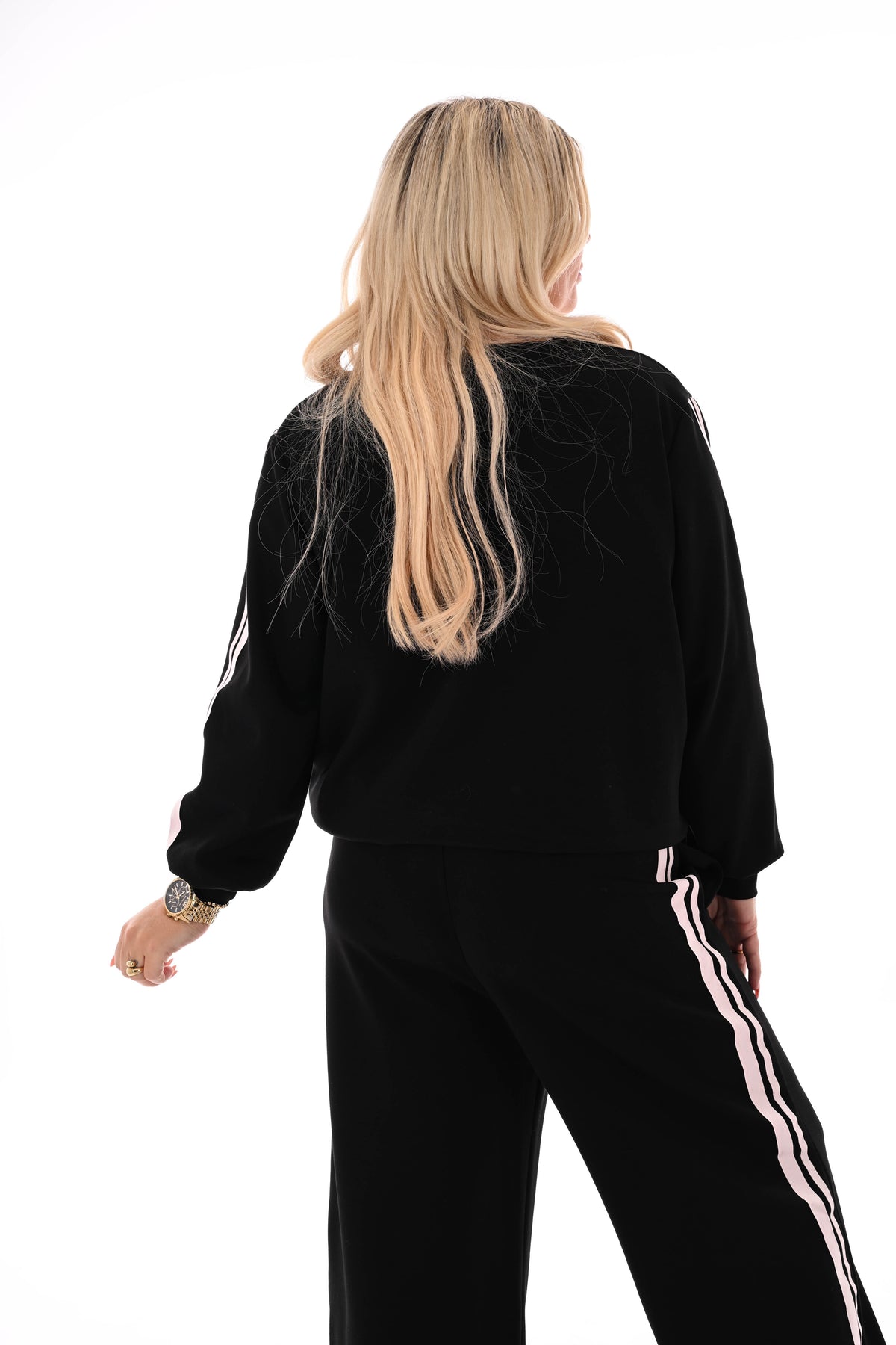 Tweedelig pak met smalle bies aantrekkoord zwart