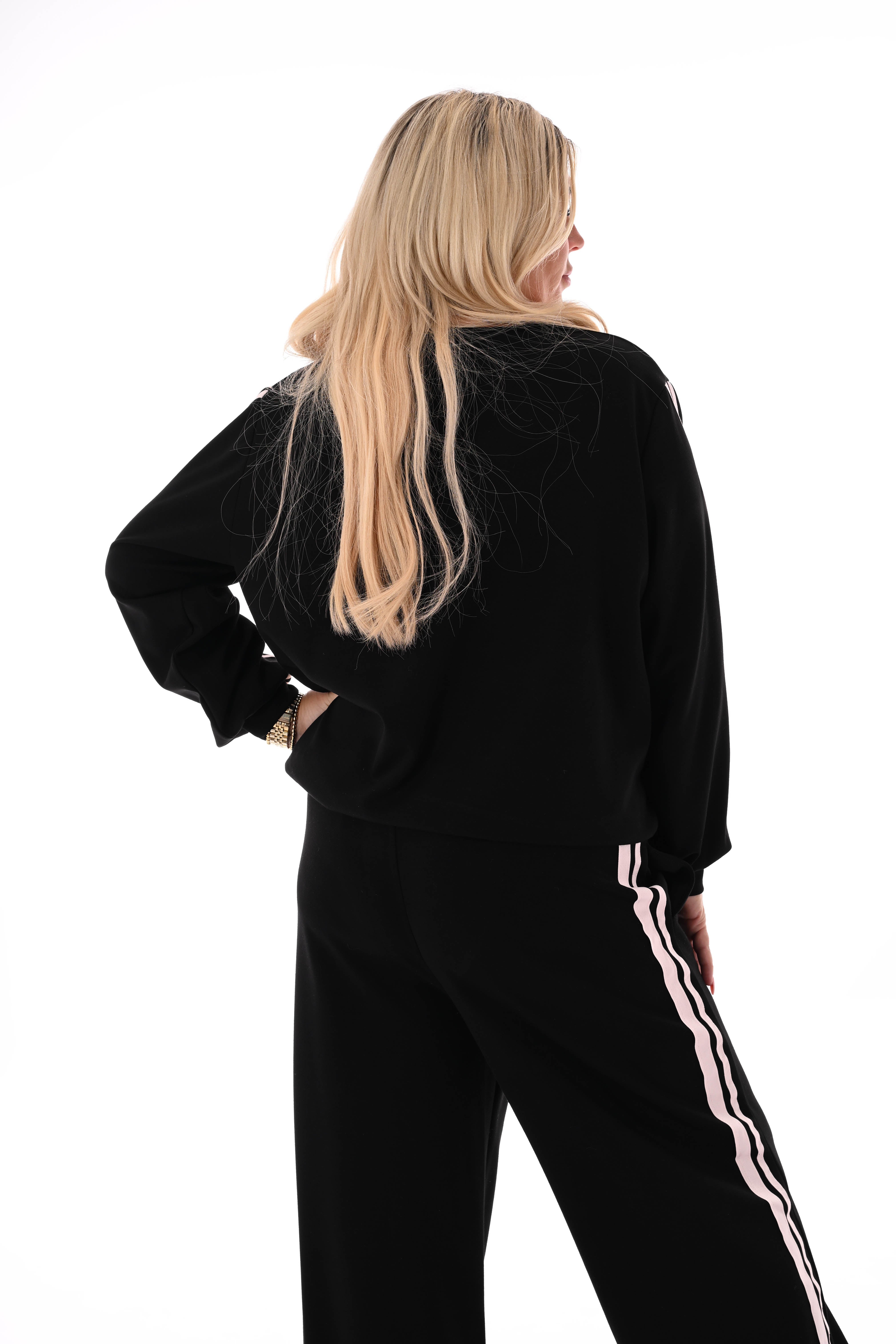 Tweedelig pak met smalle bies aantrekkoord zwart