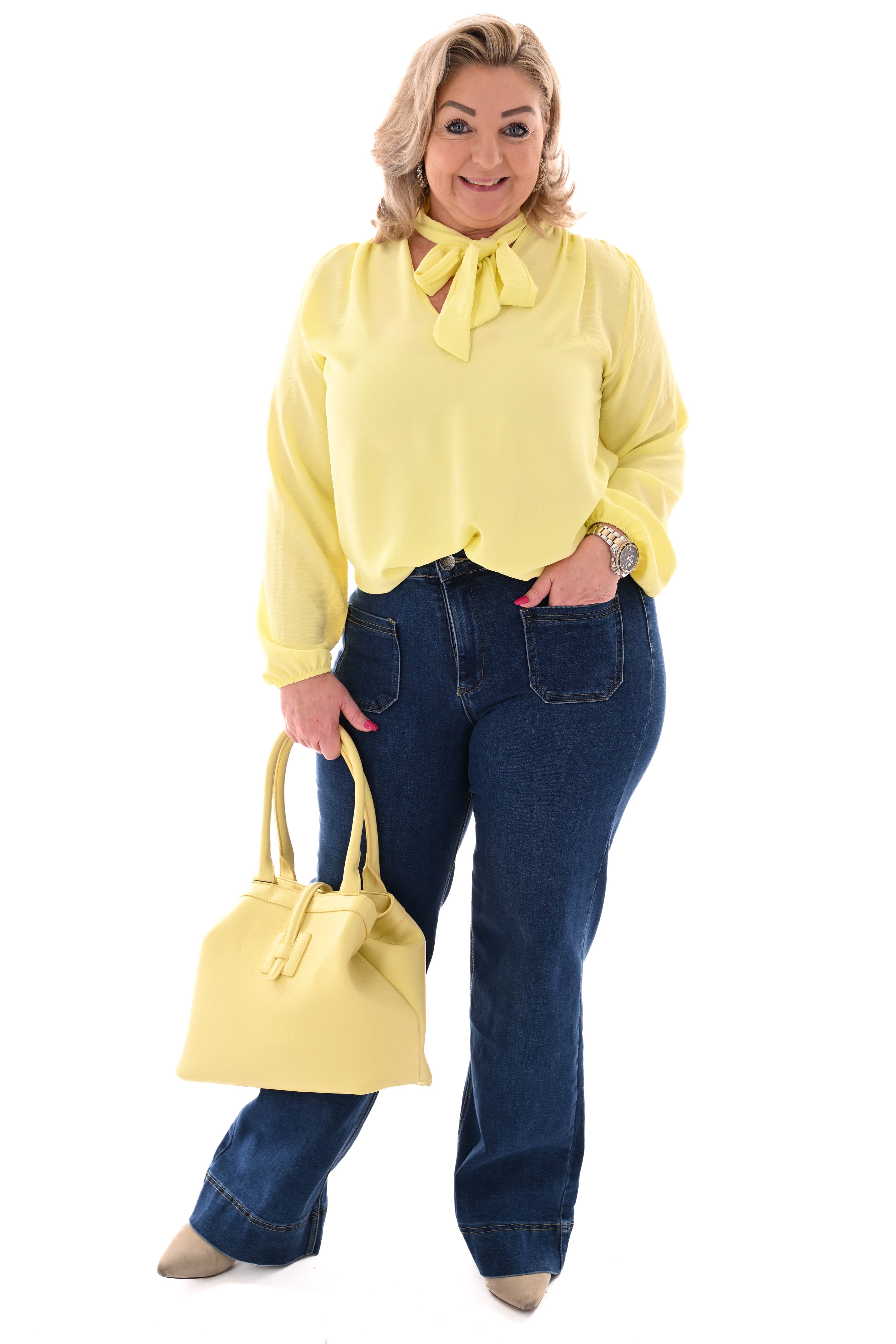 Top lange mouwen met strik lichtgeel