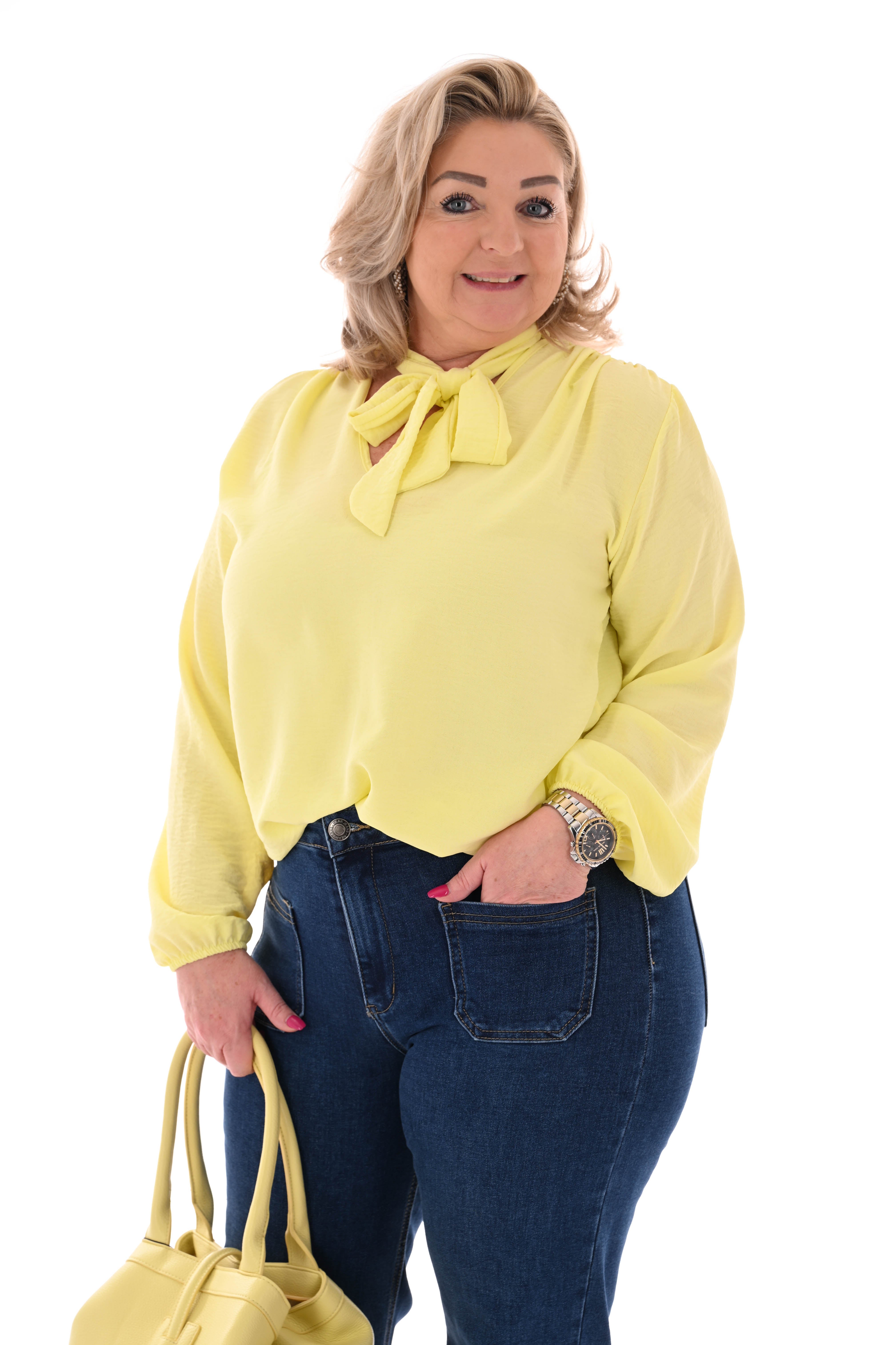 Top lange mouwen met strik lichtgeel