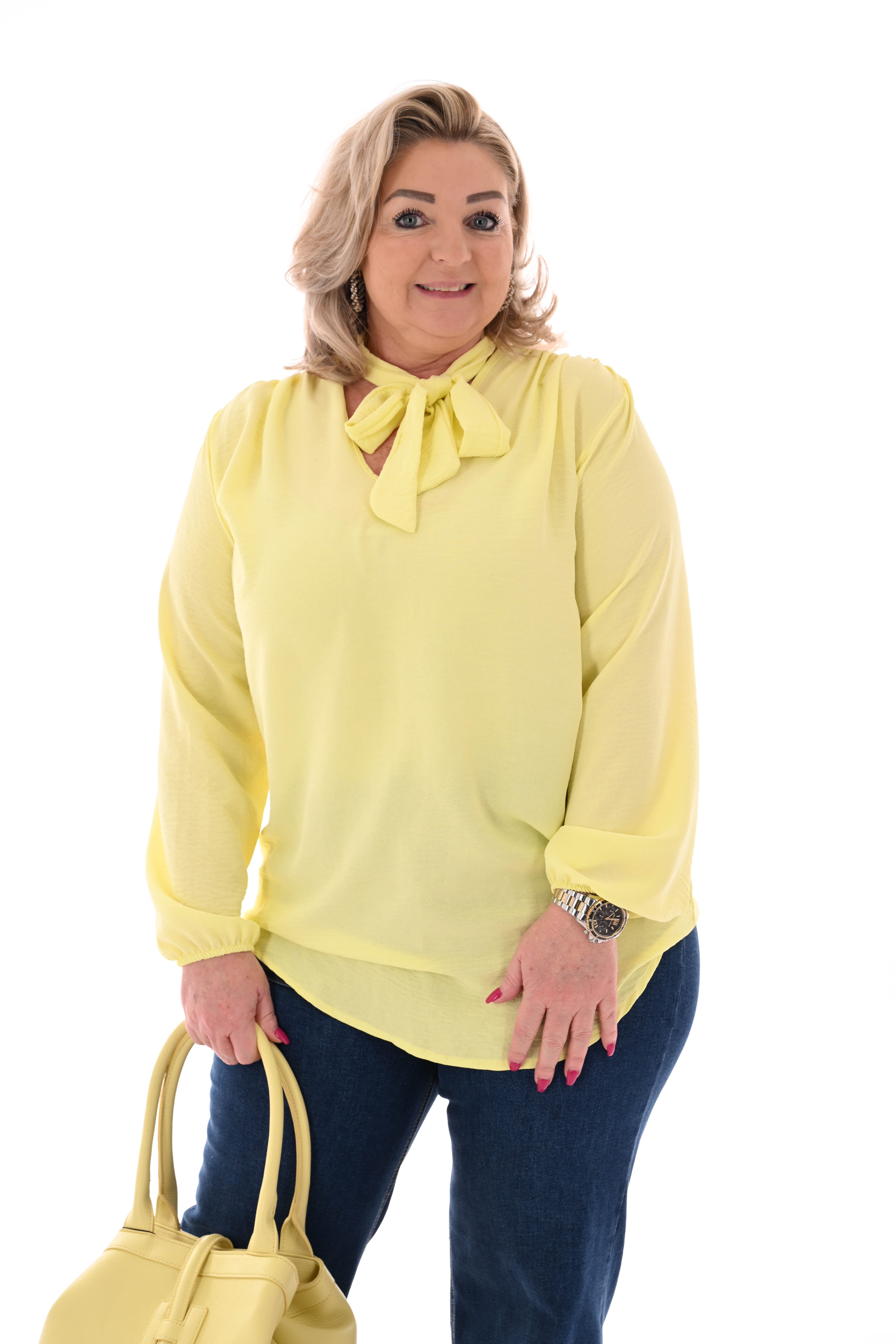 Top lange mouwen met strik lichtgeel