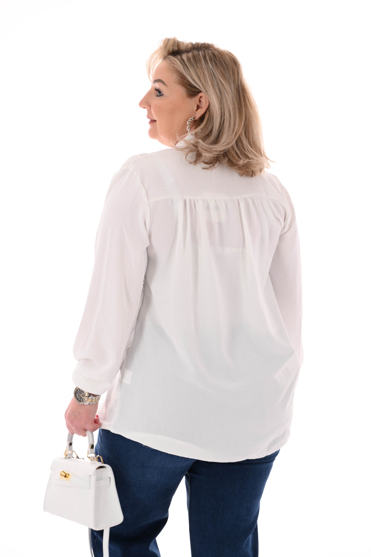 Top lange mouwen met strik roomwit