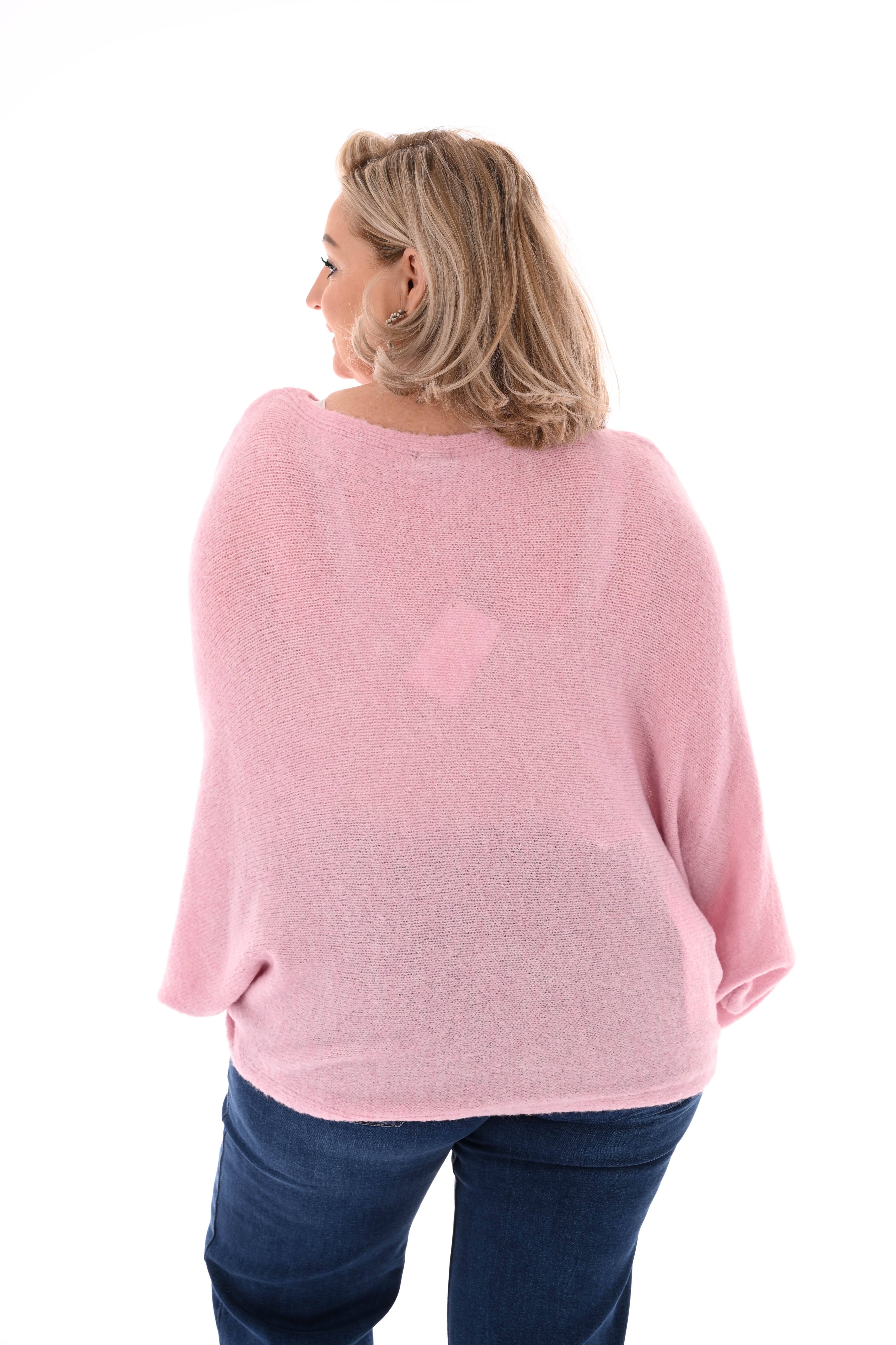 Fijn gebreide vleermuis trui uni lichtroze