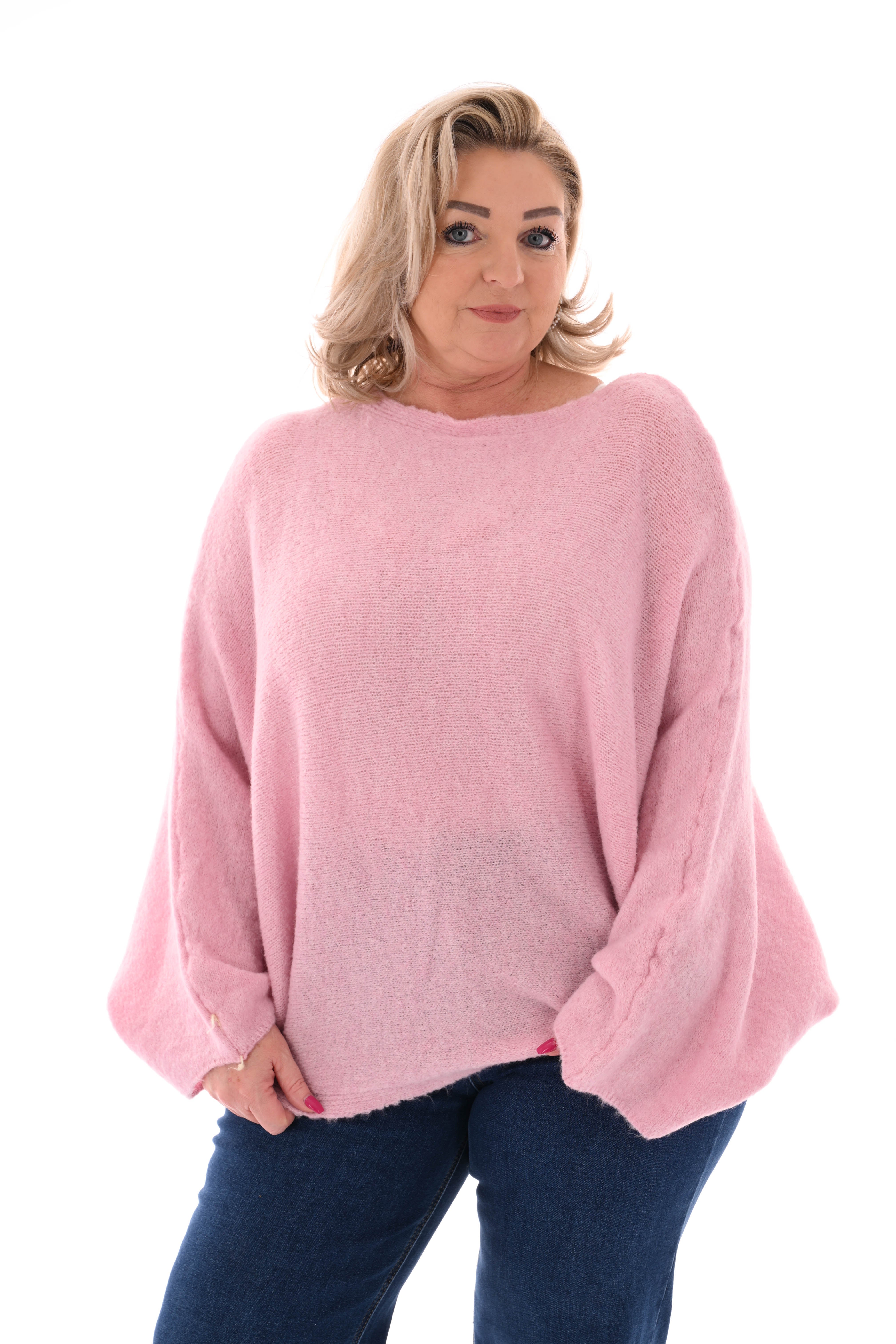 Fijn gebreide vleermuis trui uni lichtroze