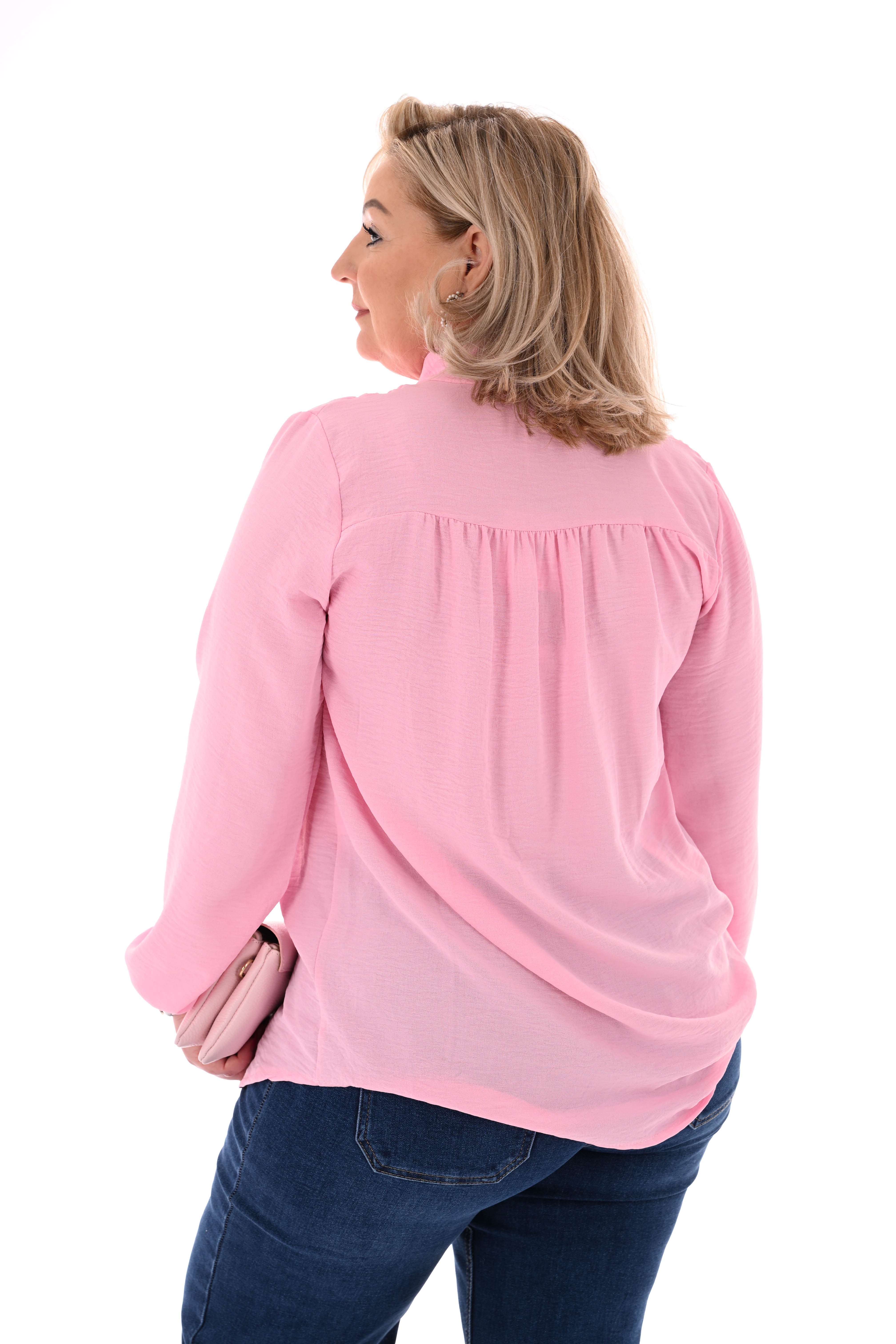 Top lange mouwen met strik lichtroze