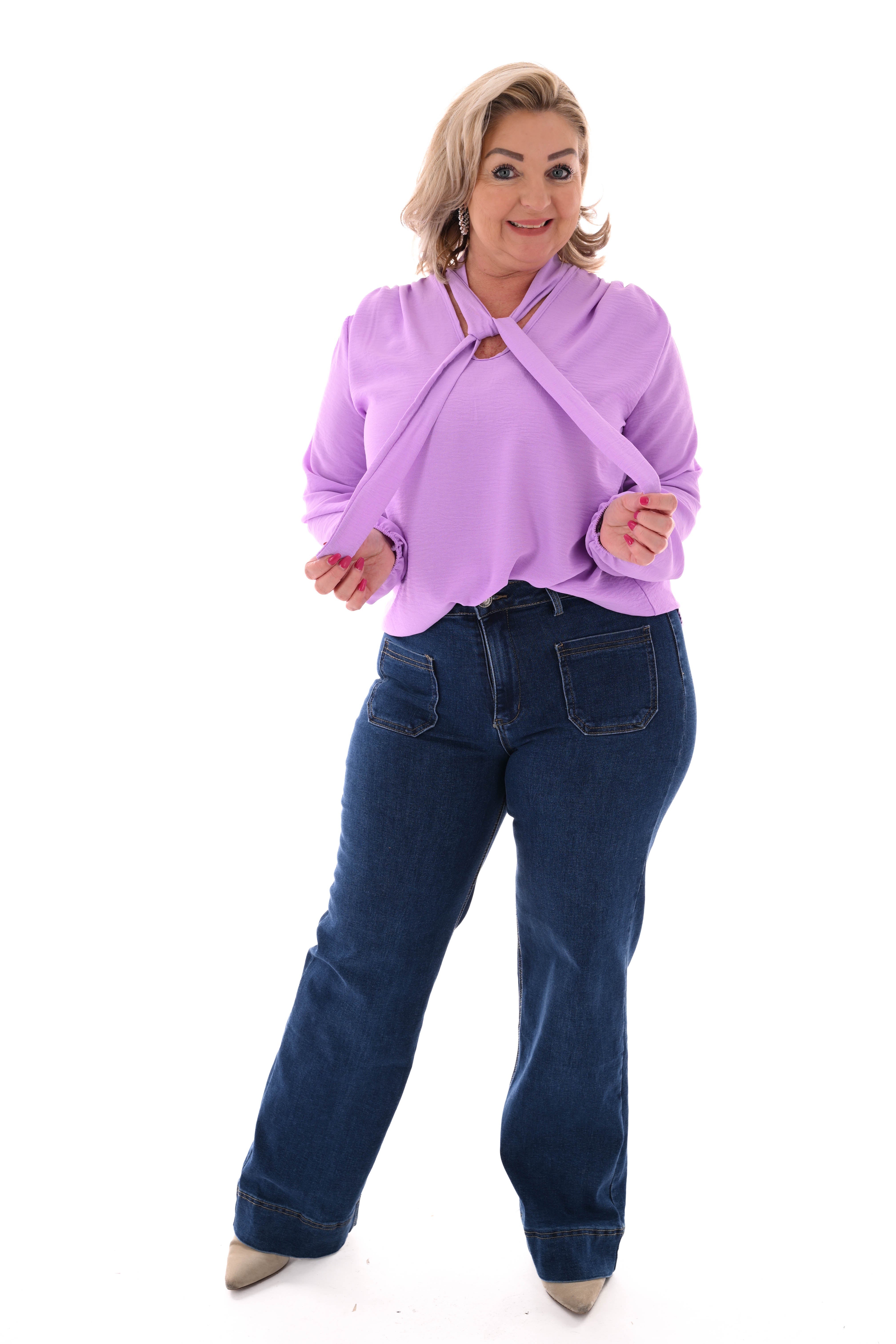 Top lange mouwen met strik lila