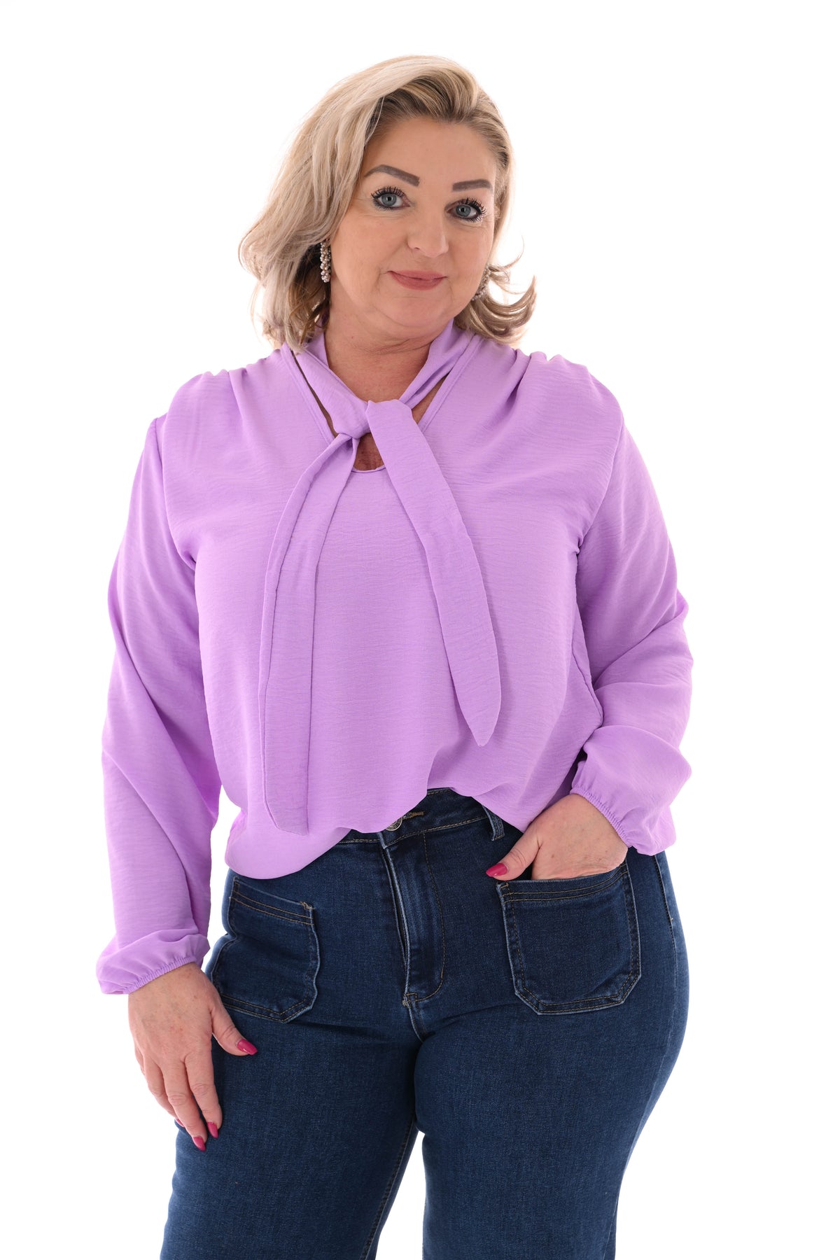Top lange mouwen met strik lila
