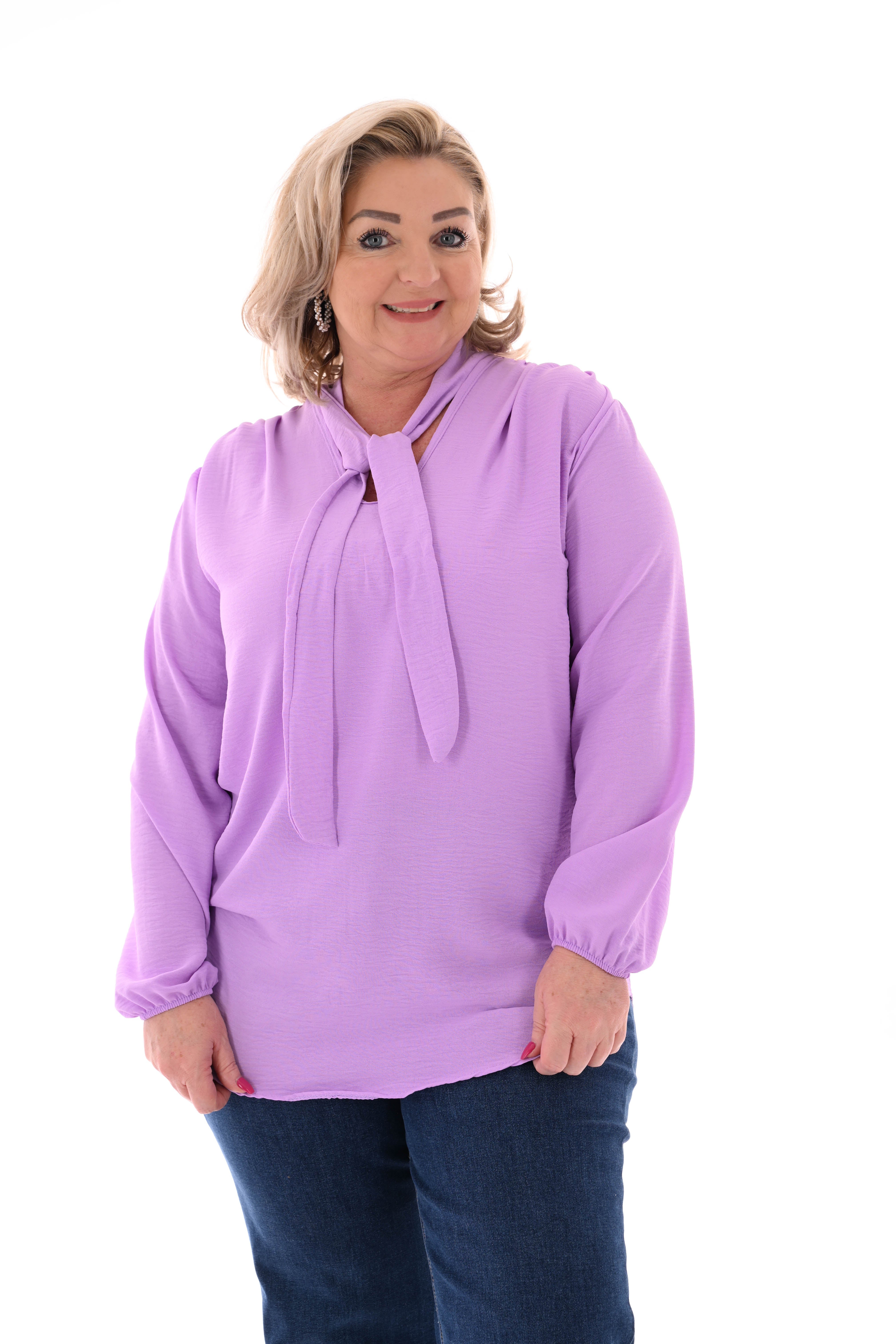 Top lange mouwen met strik lila