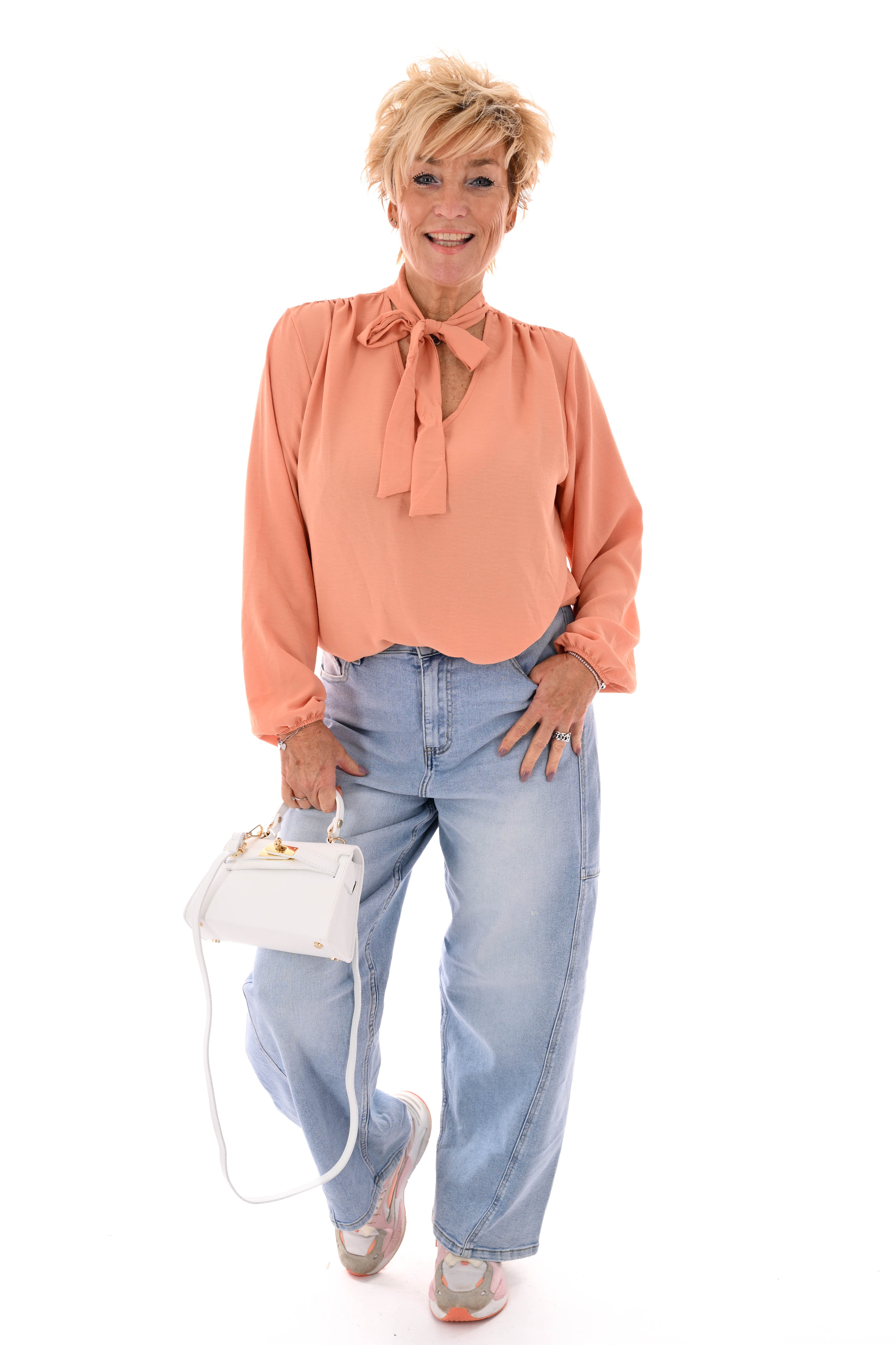 Top lange mouwen met strik peach