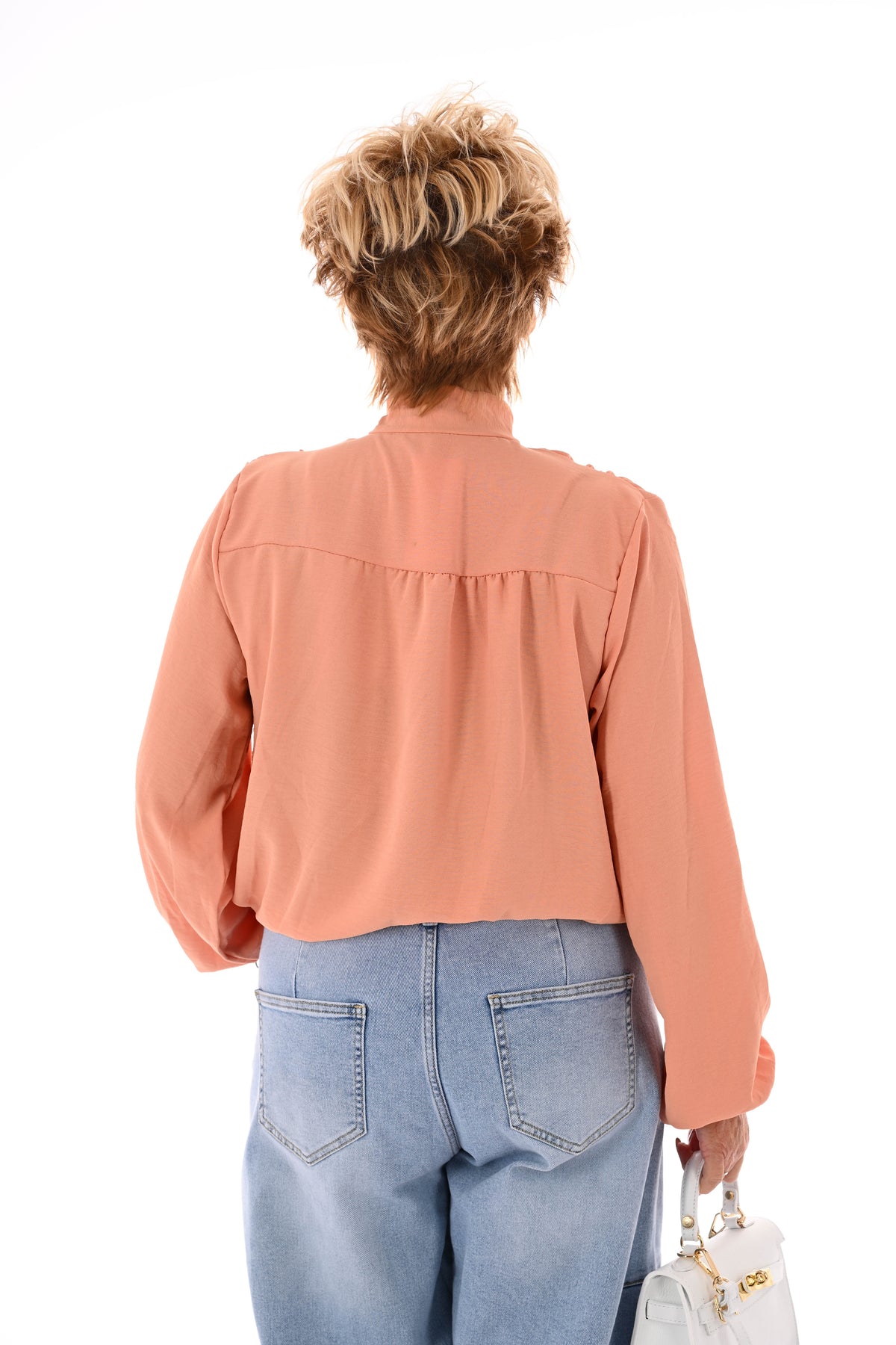 Top lange mouwen met strik peach