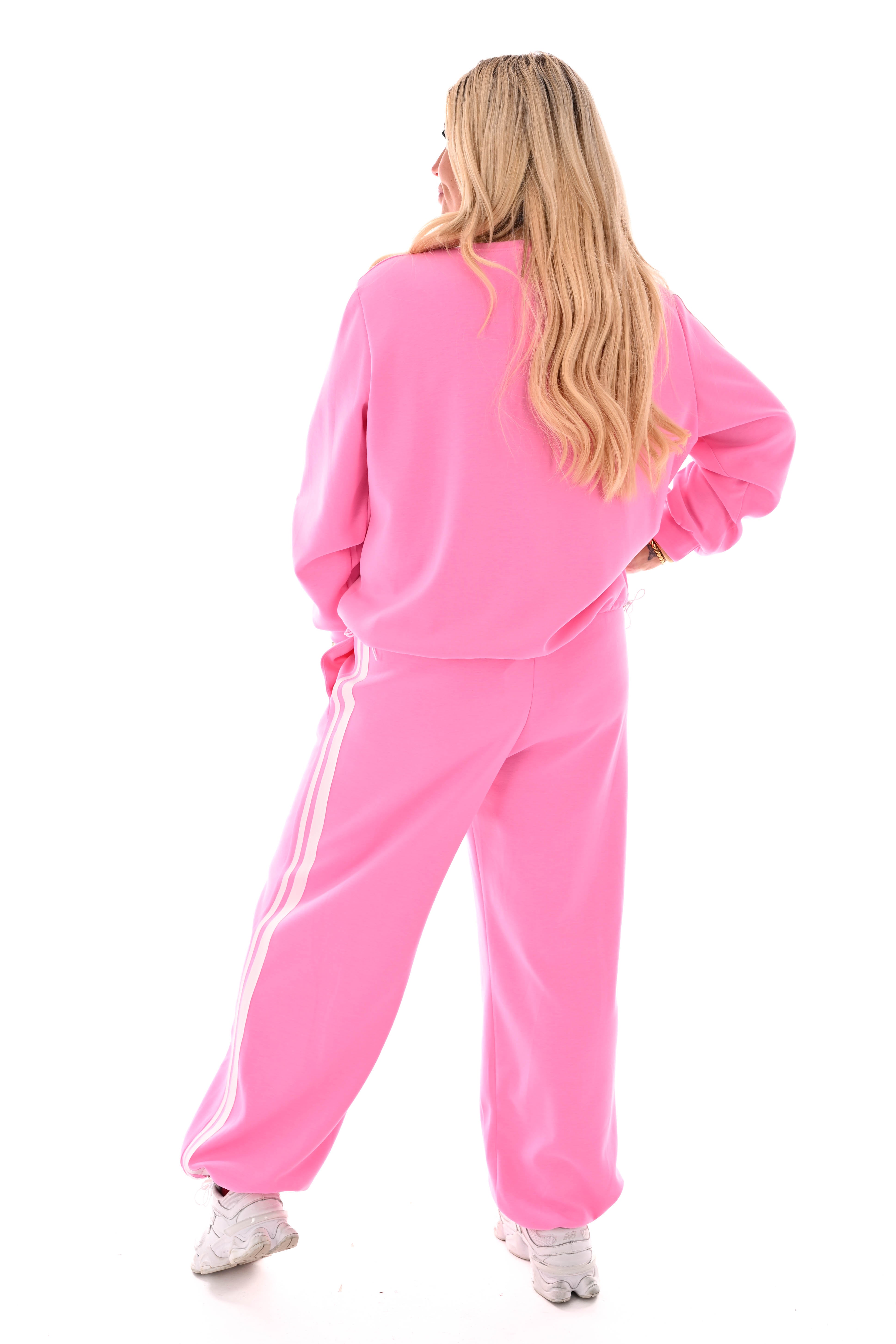 Tweedelig pak met smalle bies aantrekkoord roze