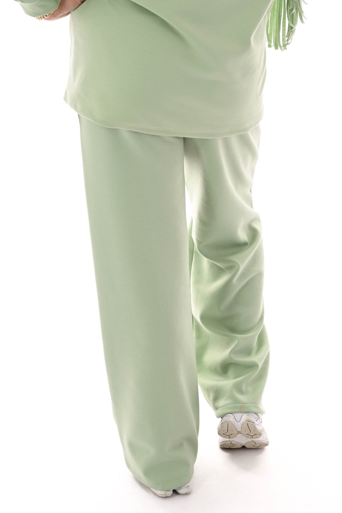 Wijde joggingsbroek met naad uni lindegroen