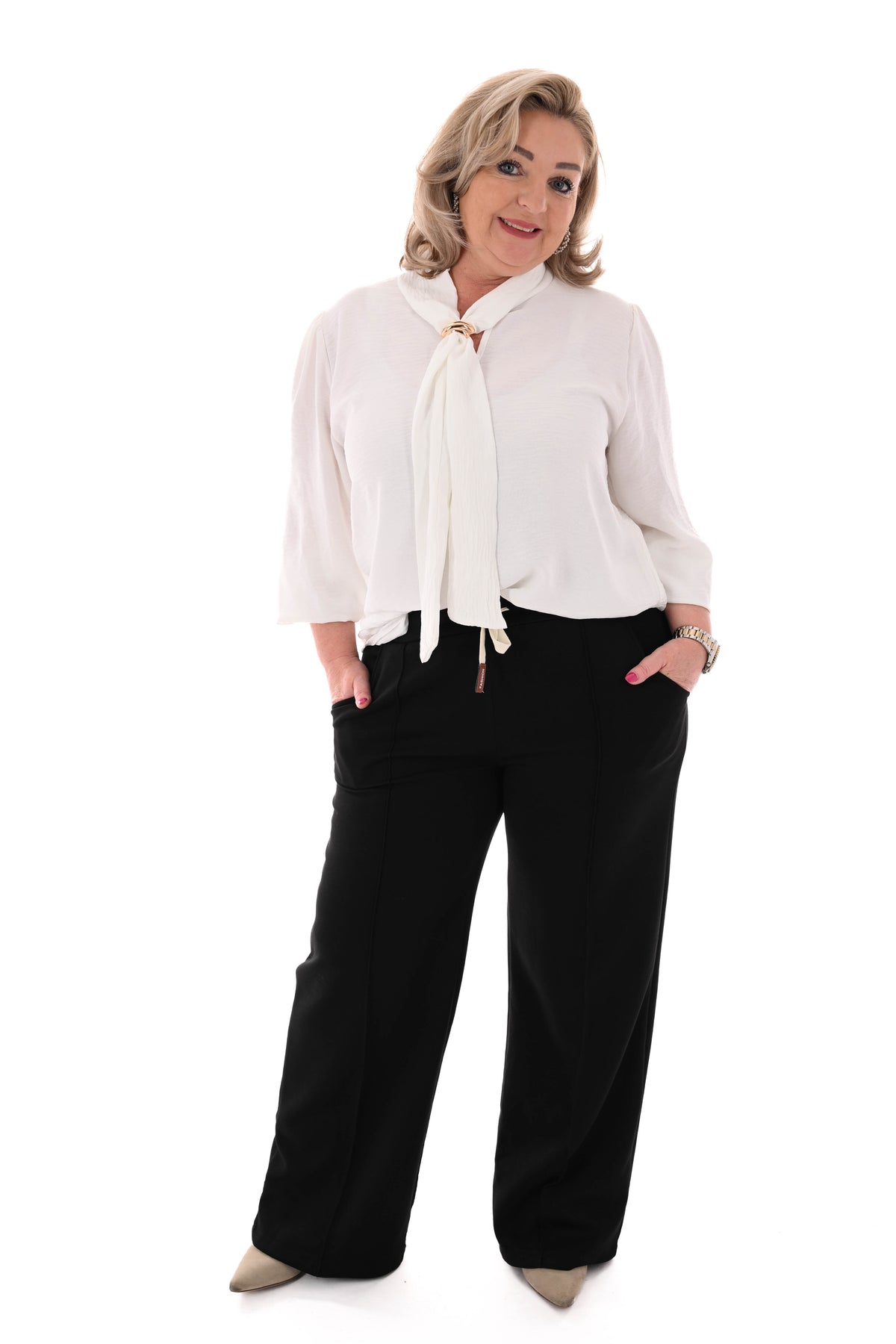 Wijde joggingsbroek met naad uni zwart