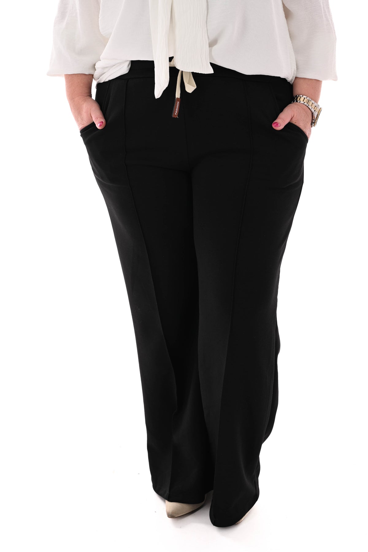 Wijde joggingsbroek met naad uni zwart