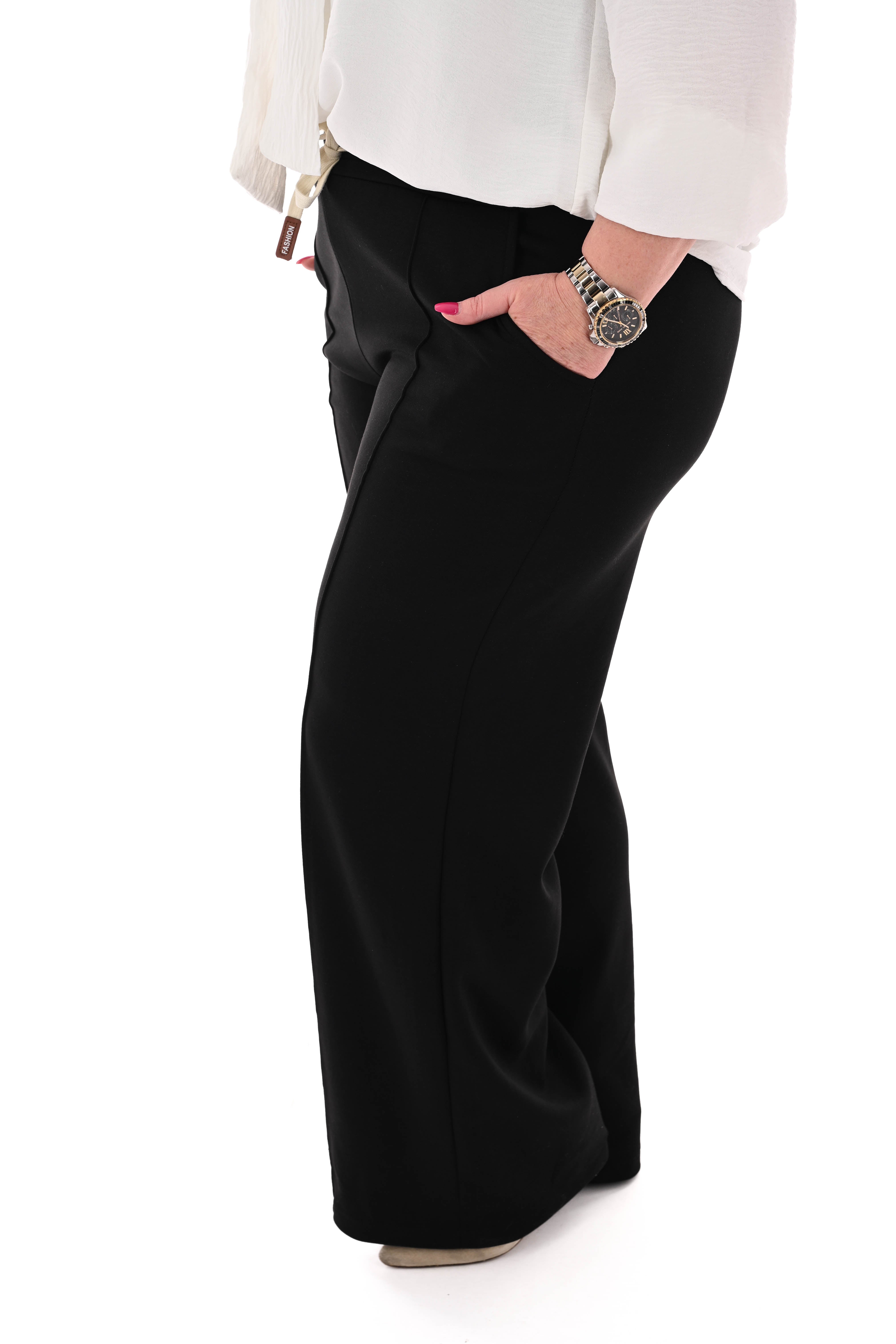 Wijde joggingsbroek met naad uni zwart