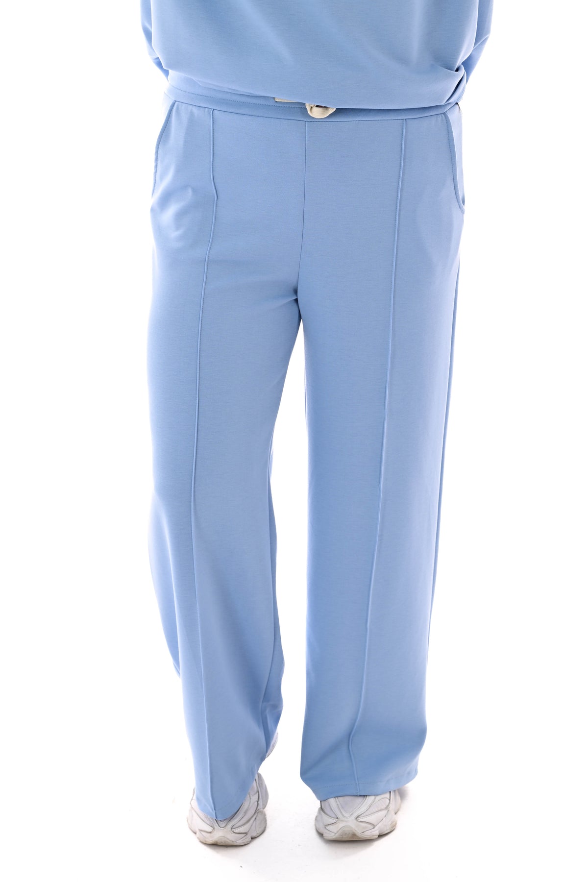 Wijde joggingsbroek met naad uni lichtblauw