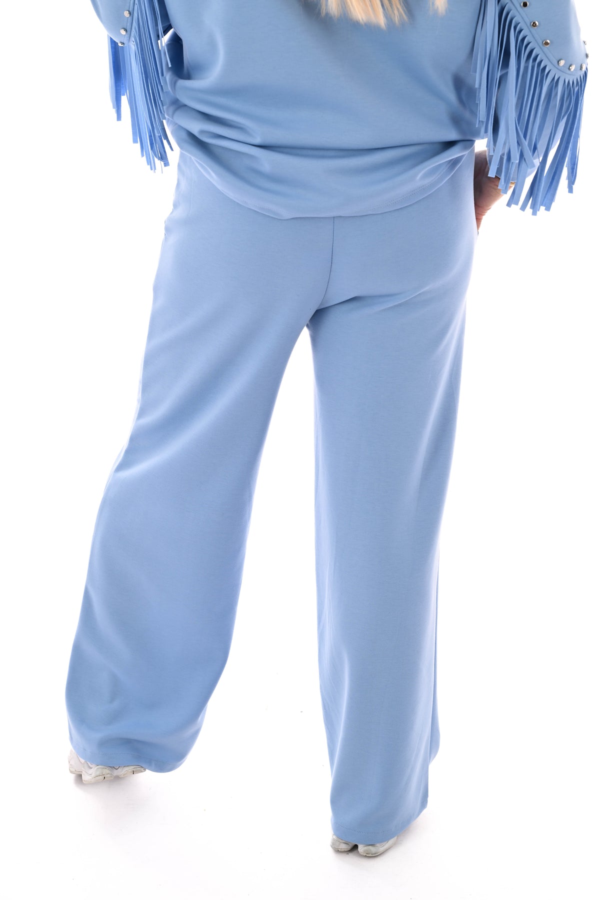 Wijde joggingsbroek met naad uni lichtblauw