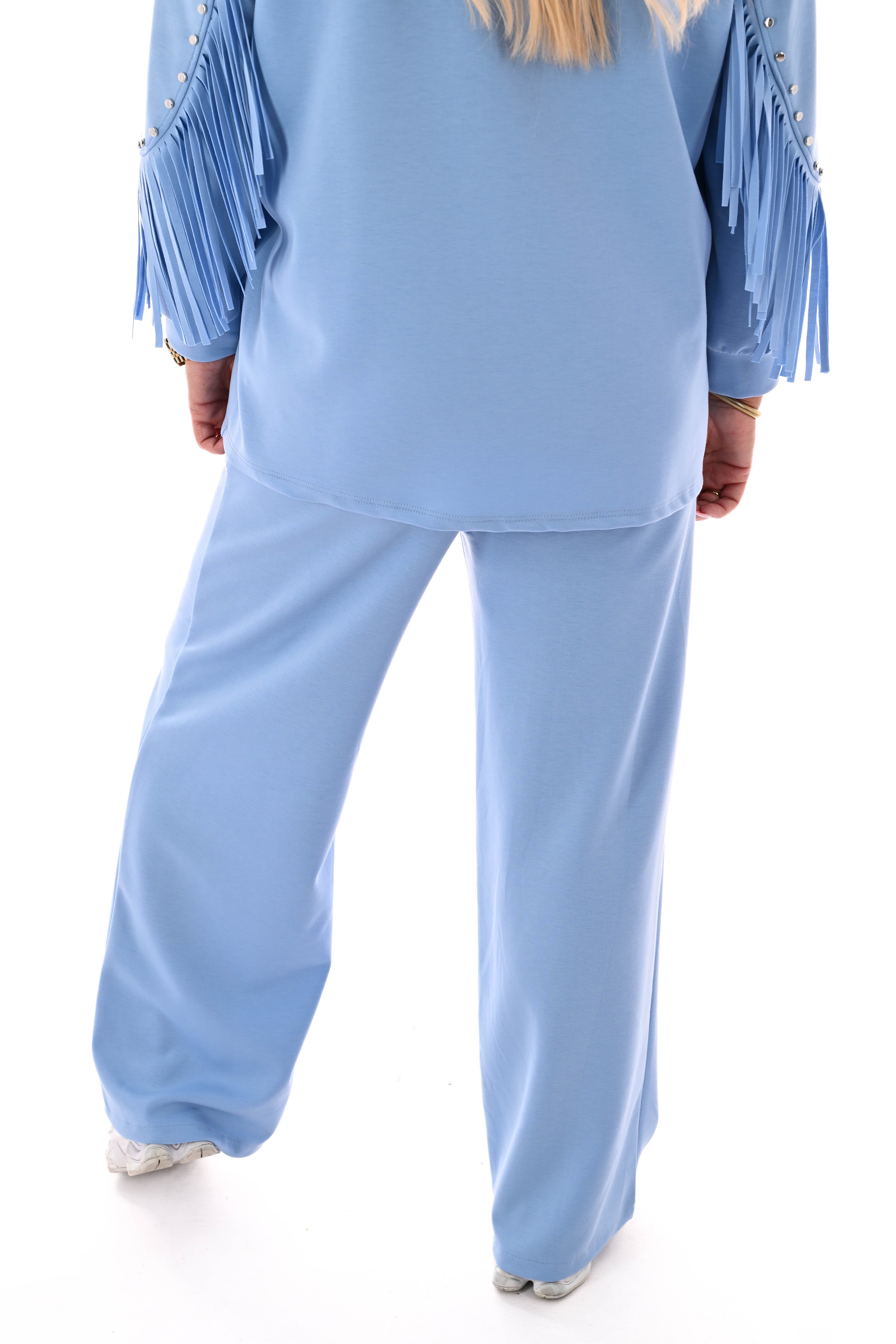 Wijde joggingsbroek met naad uni lichtblauw