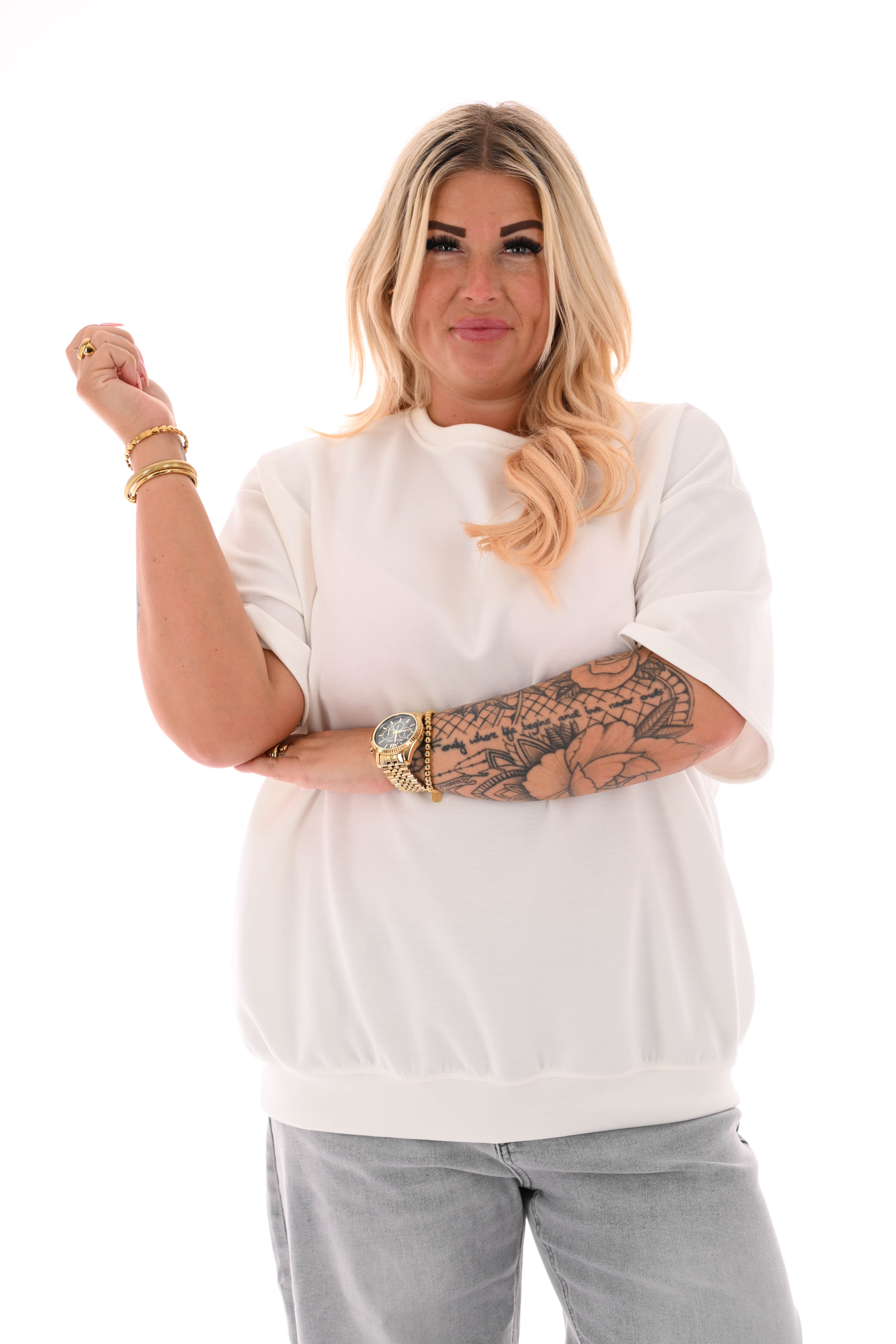 Sweater korte mouwen uni roomwit