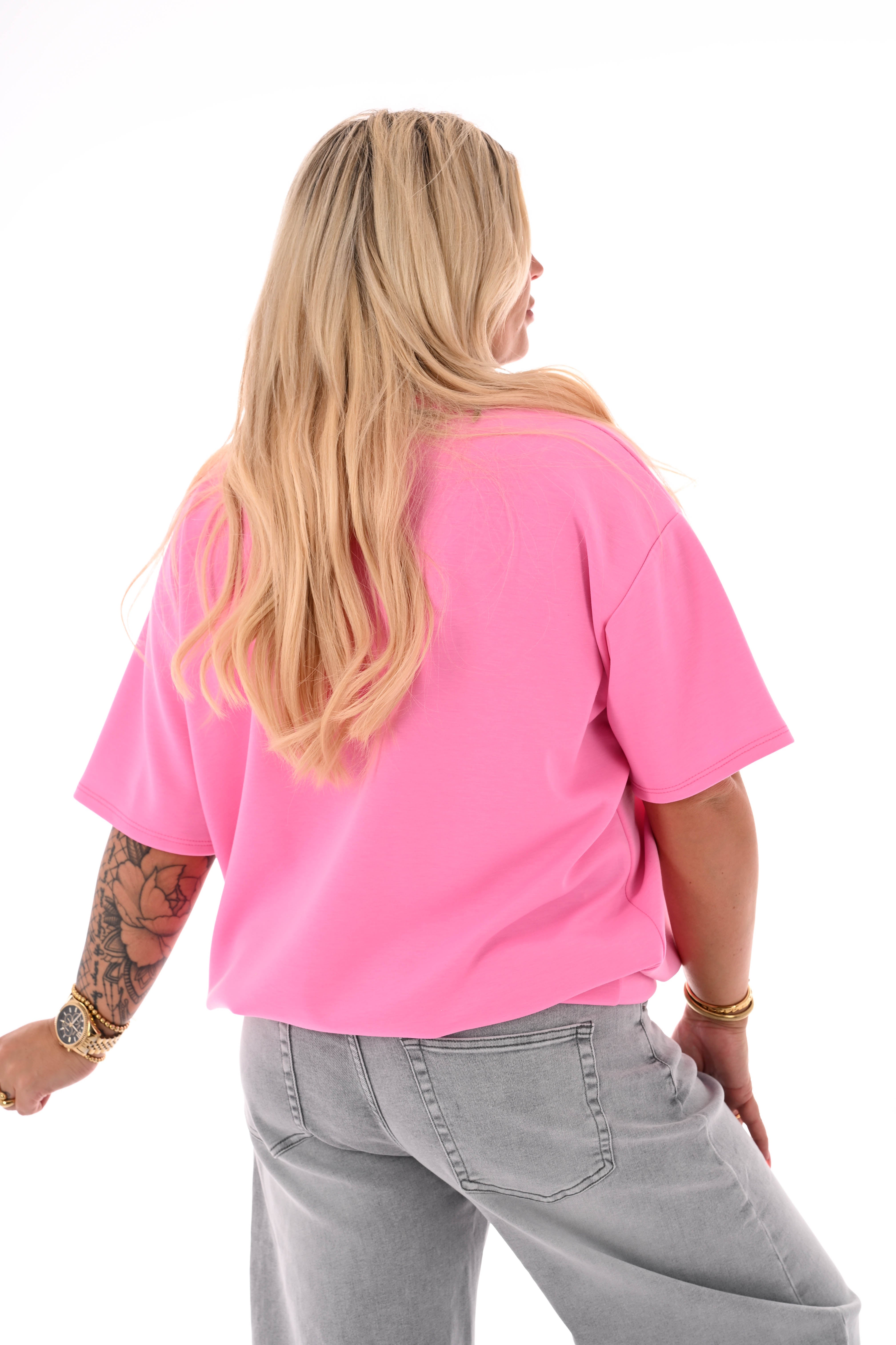Sweater korte mouwen uni roze