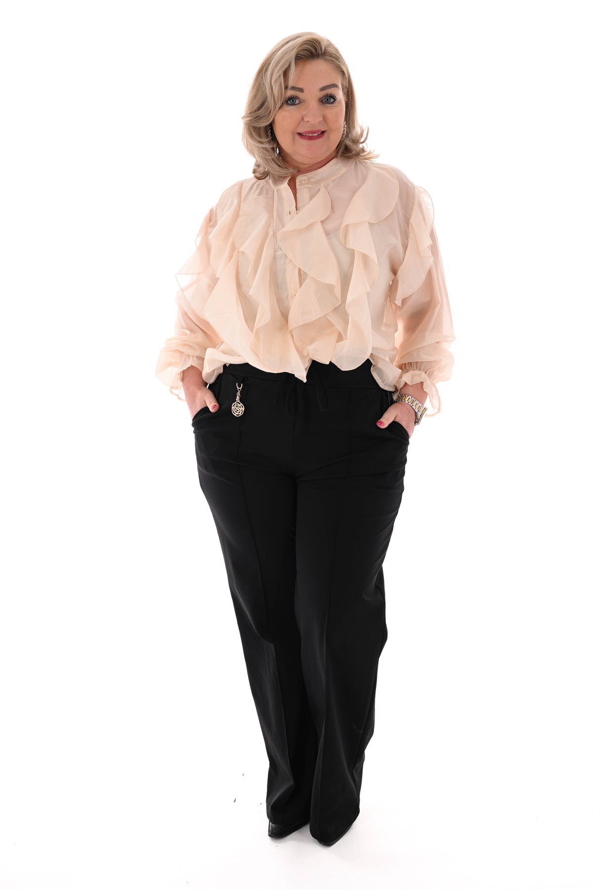 Wijde broek met brede elastieken band zwart