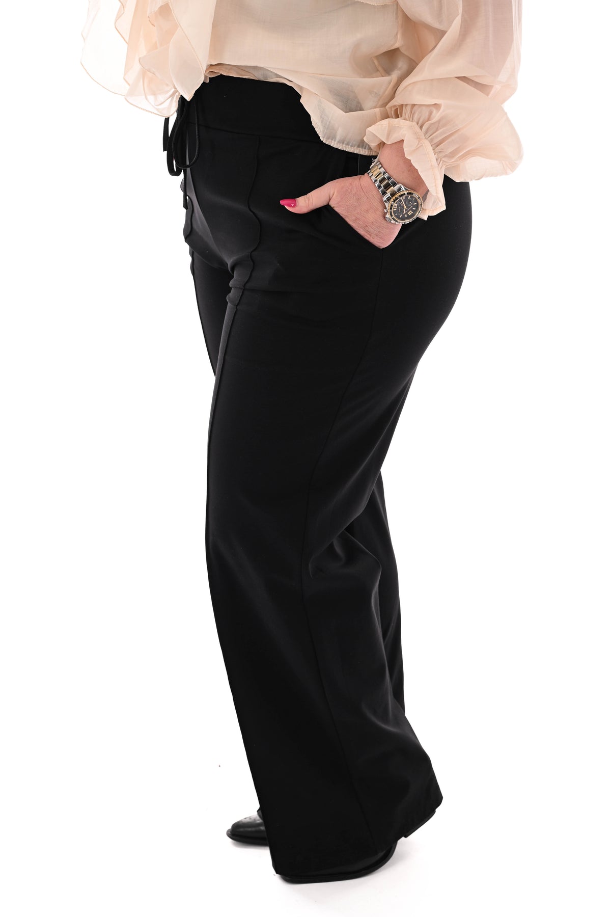 Wijde broek met brede elastieken band zwart