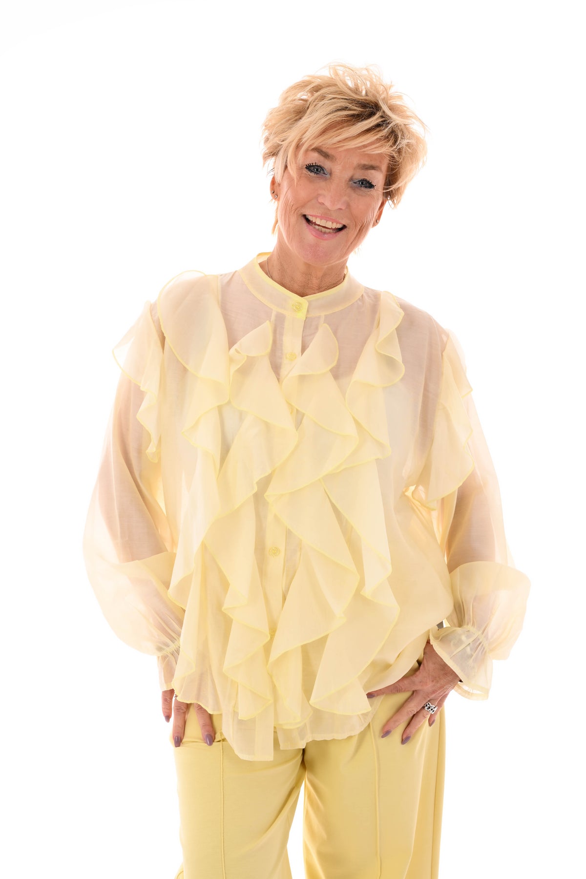 Blouse roezels lichtgeel