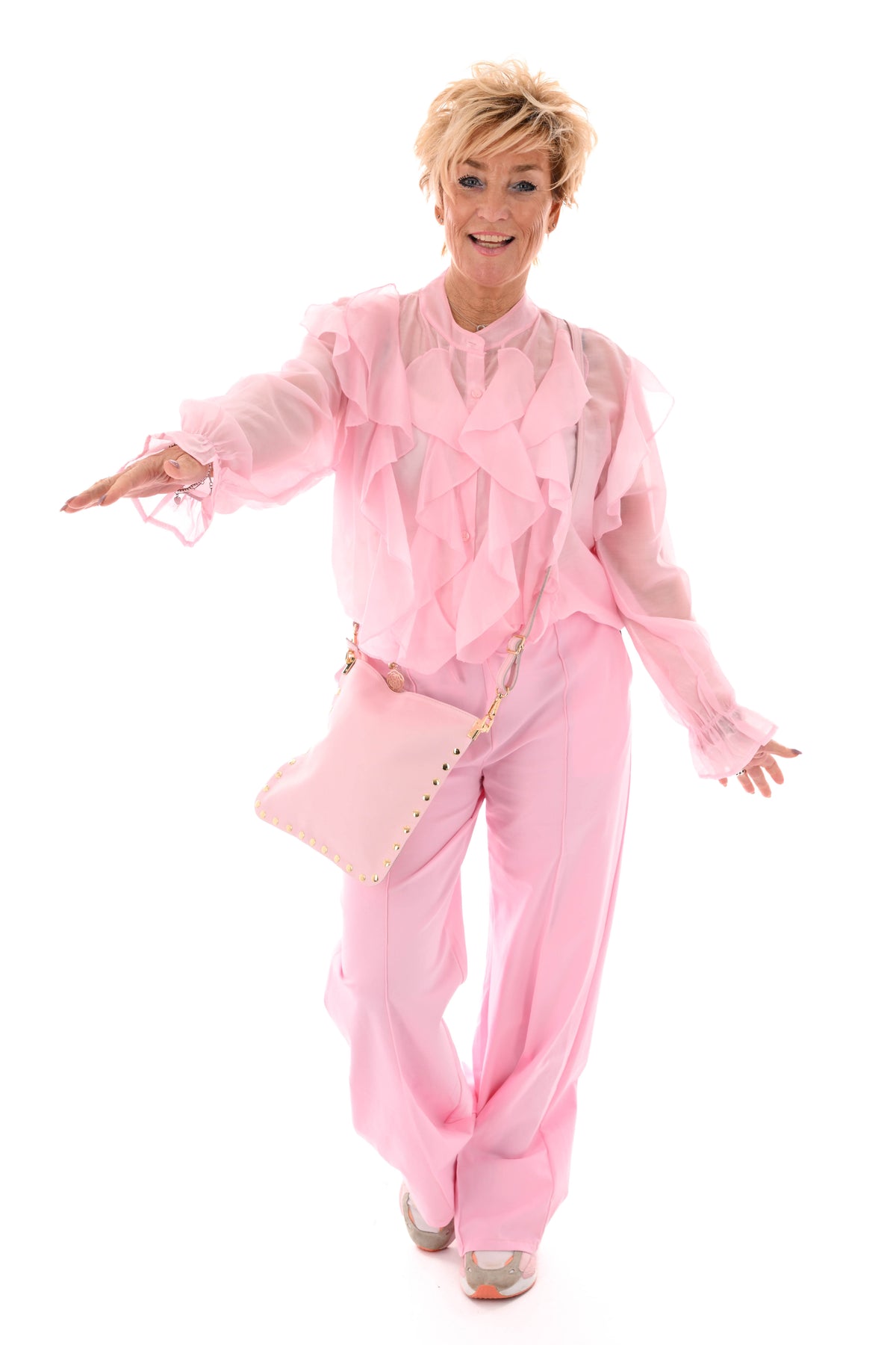 Blouse roezels lichtroze