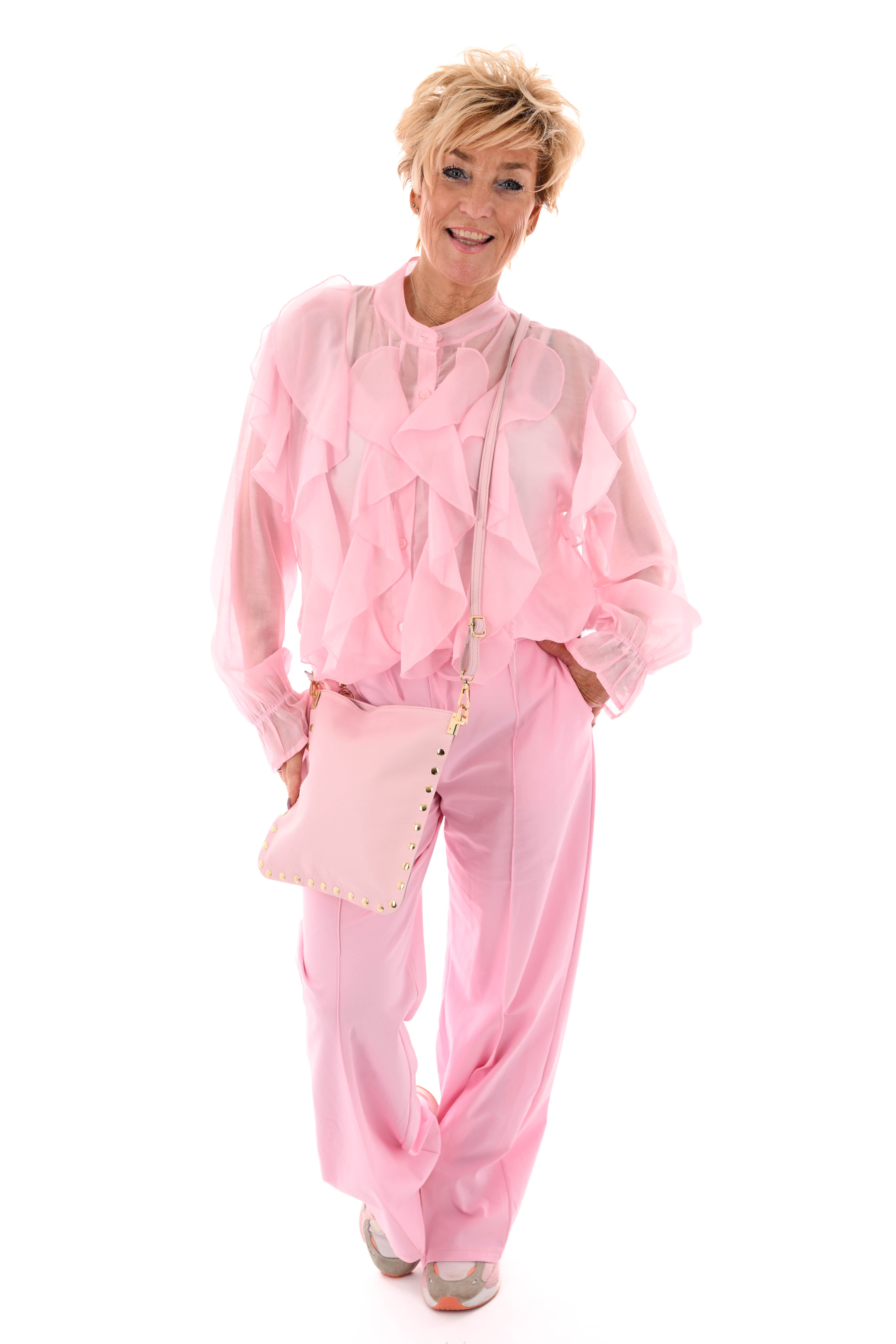 Wijde broek met brede elastieken band lichtroze