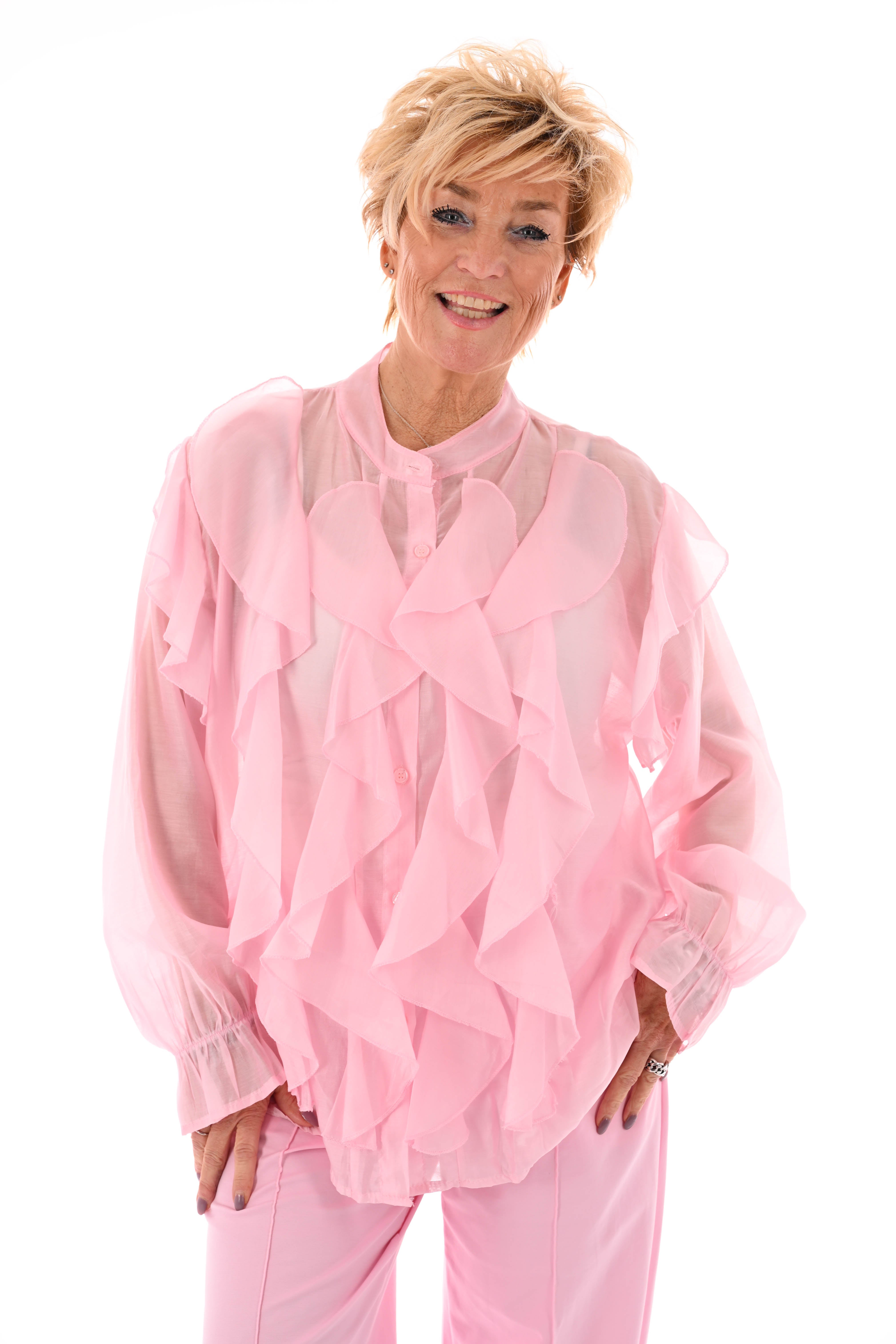 Blouse roezels lichtroze