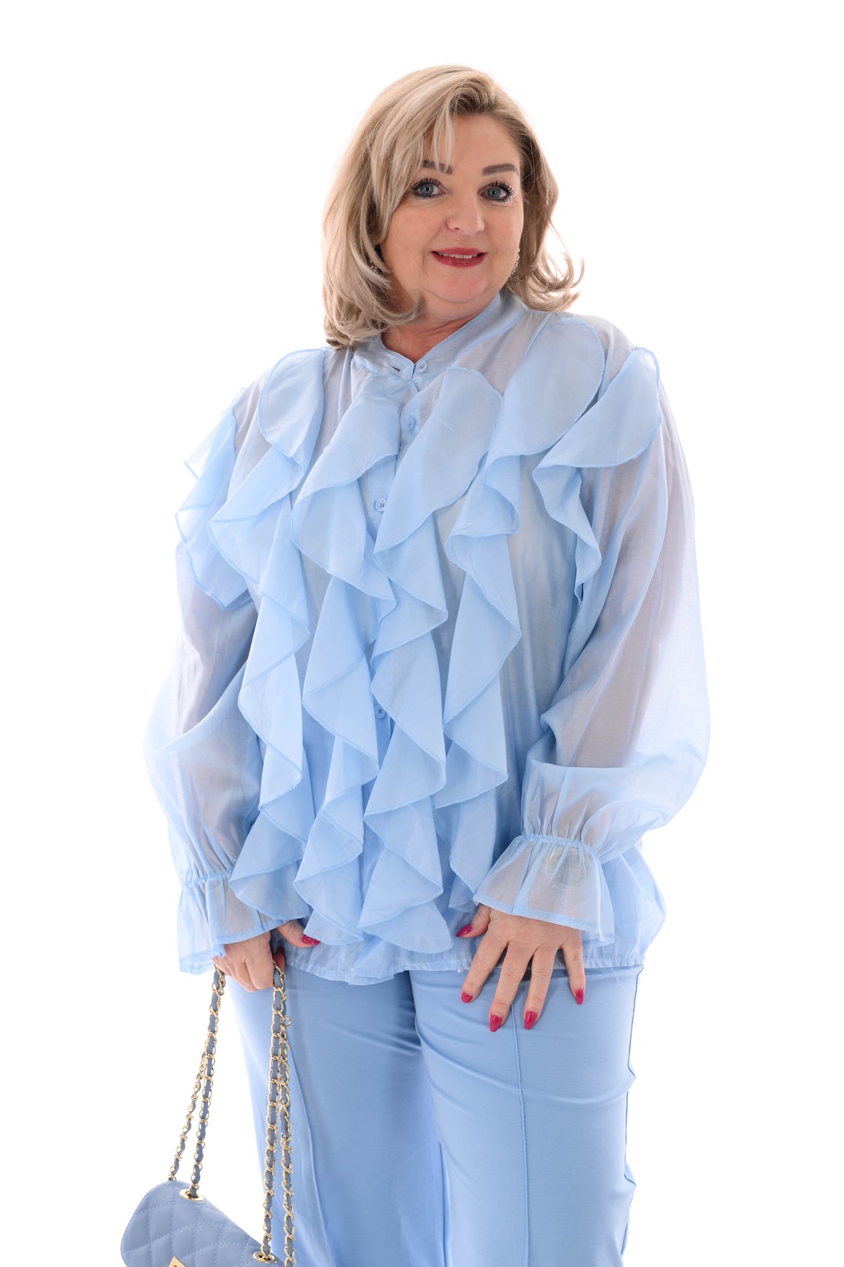 Blouse roezels lichtblauw