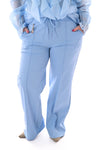 Wijde broek met brede elastieken band lichtblauw