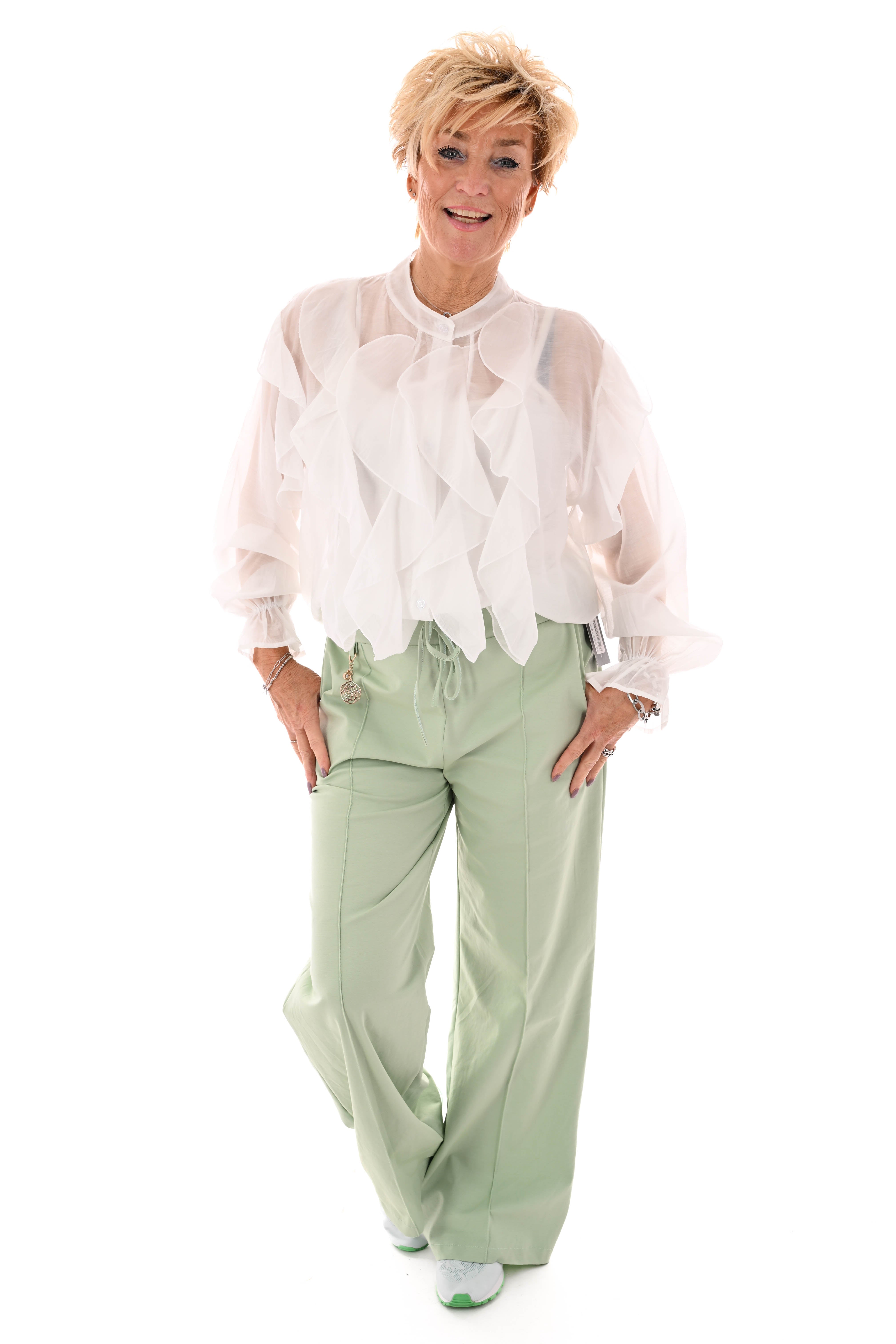 Wijde broek met brede elastieken band lindegroen