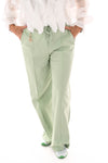 Wijde broek met brede elastieken band lindegroen