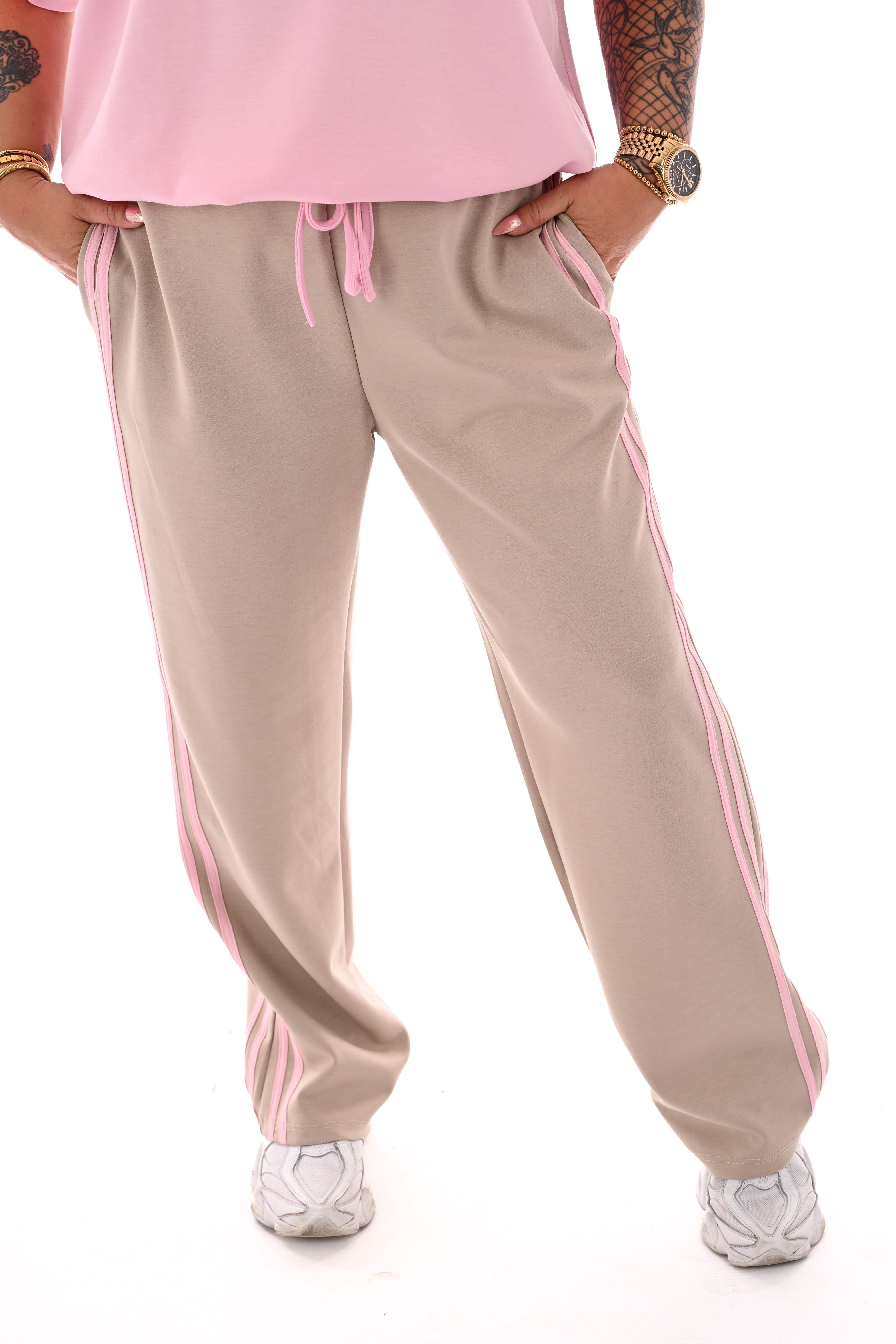 Broek wijde pijpen met bies beige