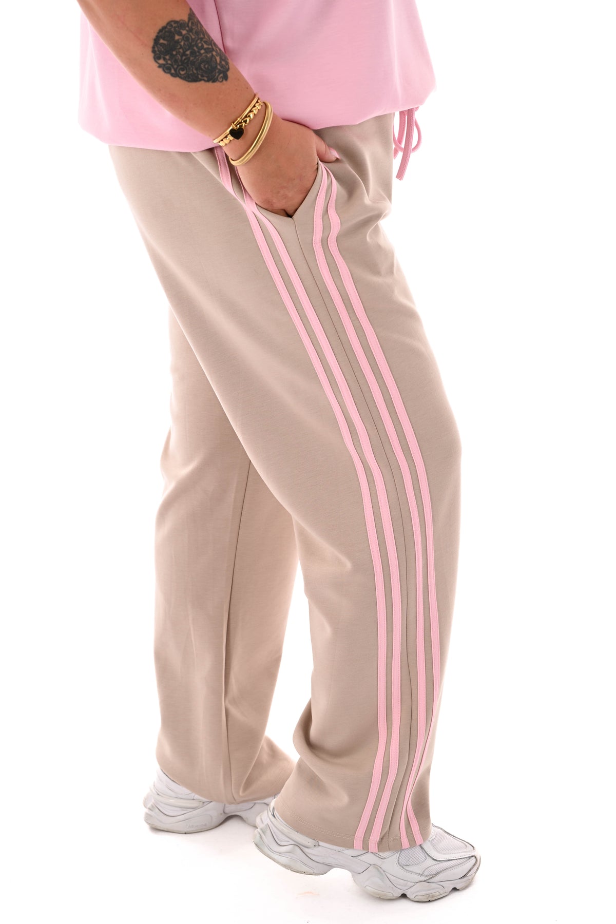 Broek wijde pijpen met bies beige