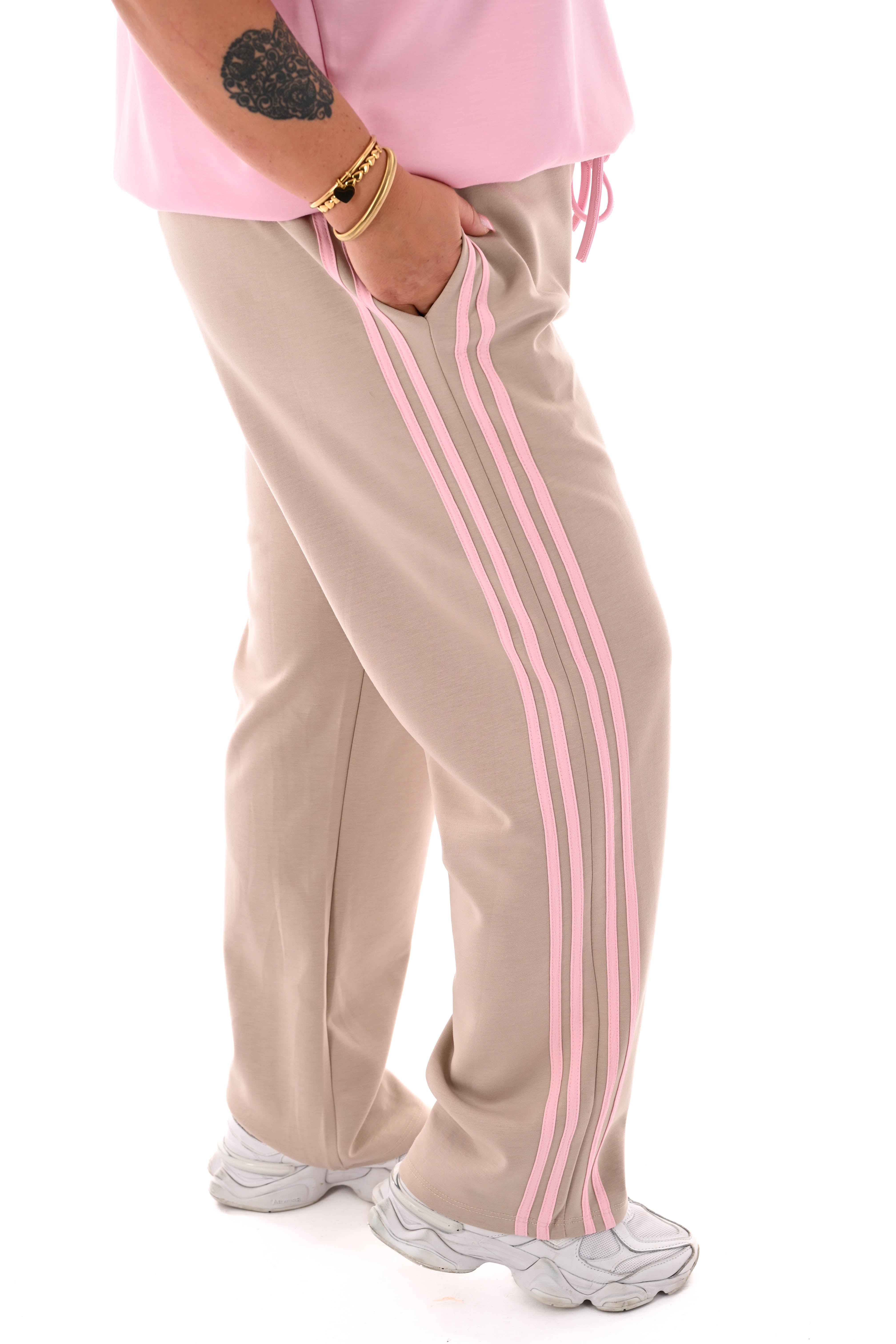 Broek wijde pijpen met bies beige