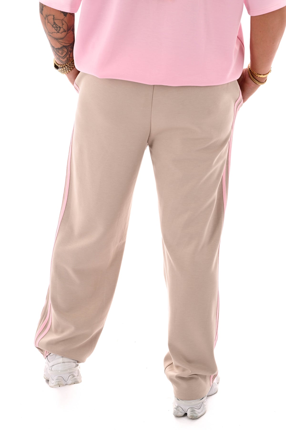 Broek wijde pijpen met bies beige