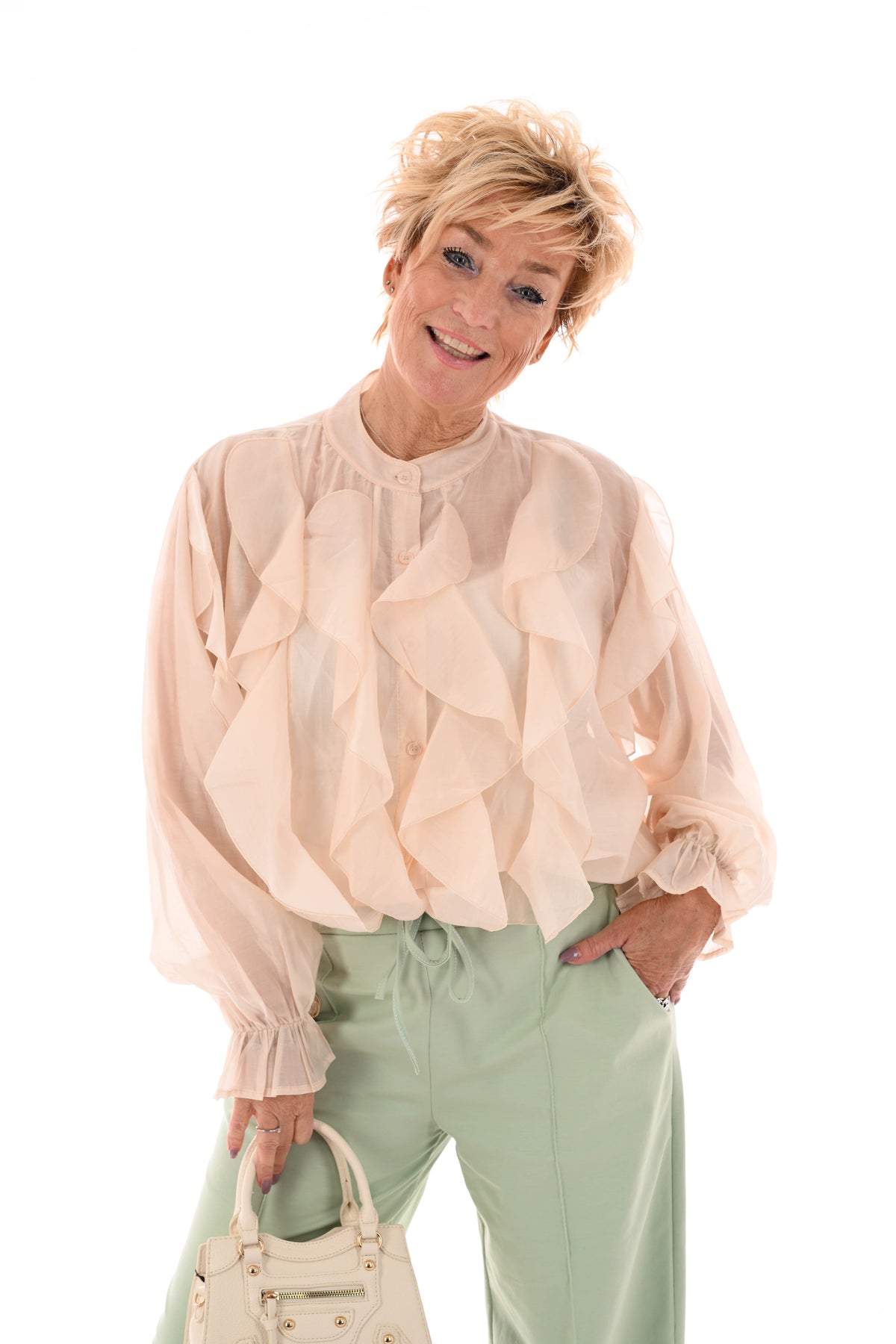 Blouse roezels beige