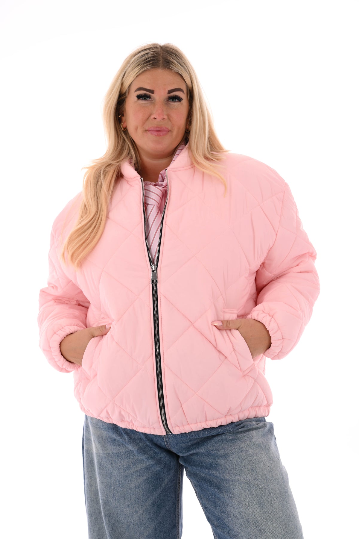 Kort jasje ruitpatroon lichtroze