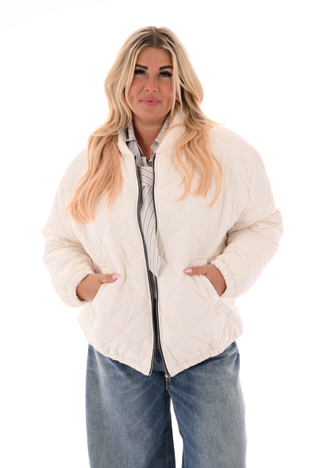 Blouse strepen stropdas beige