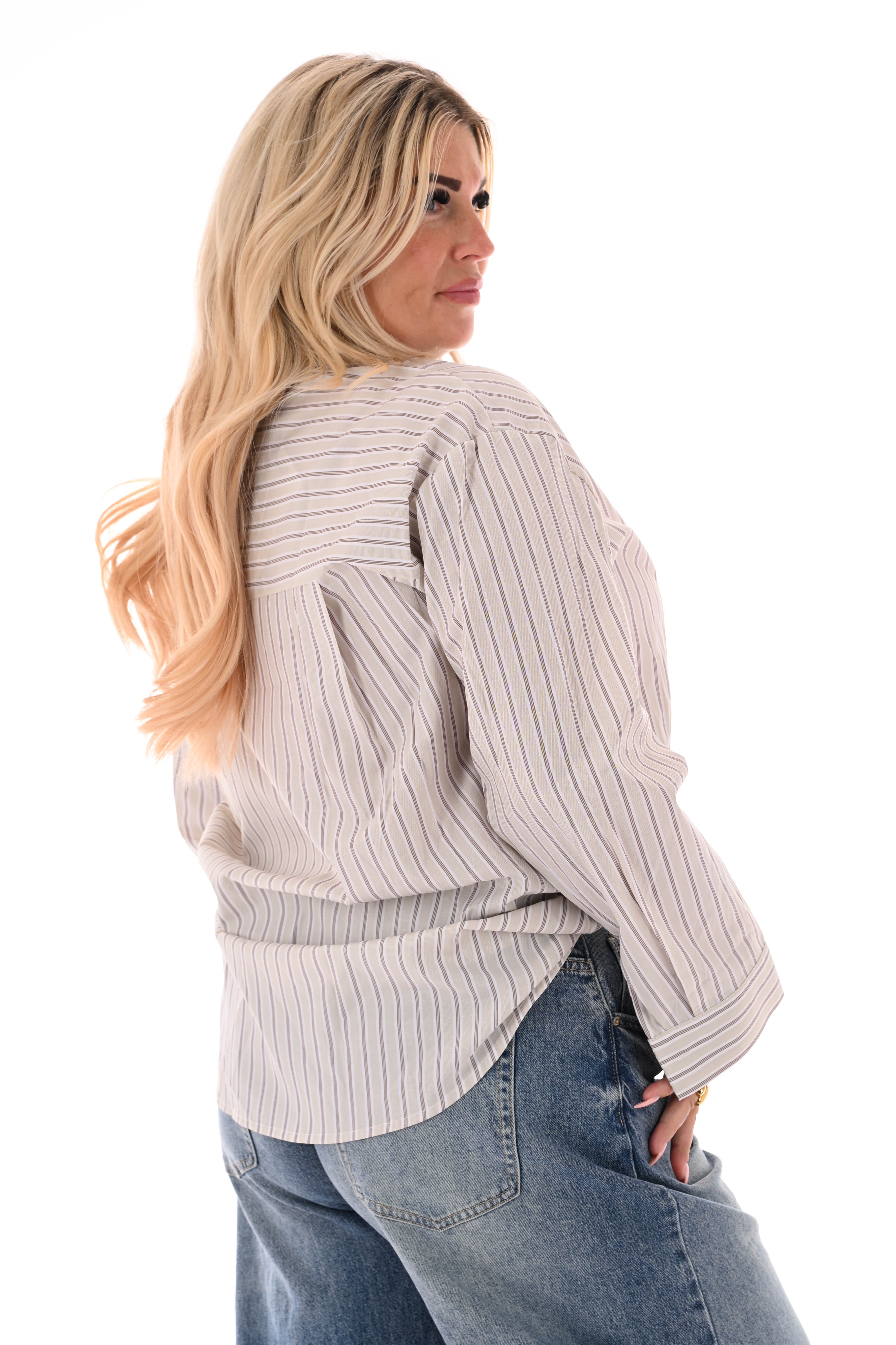 Blouse strepen stropdas beige