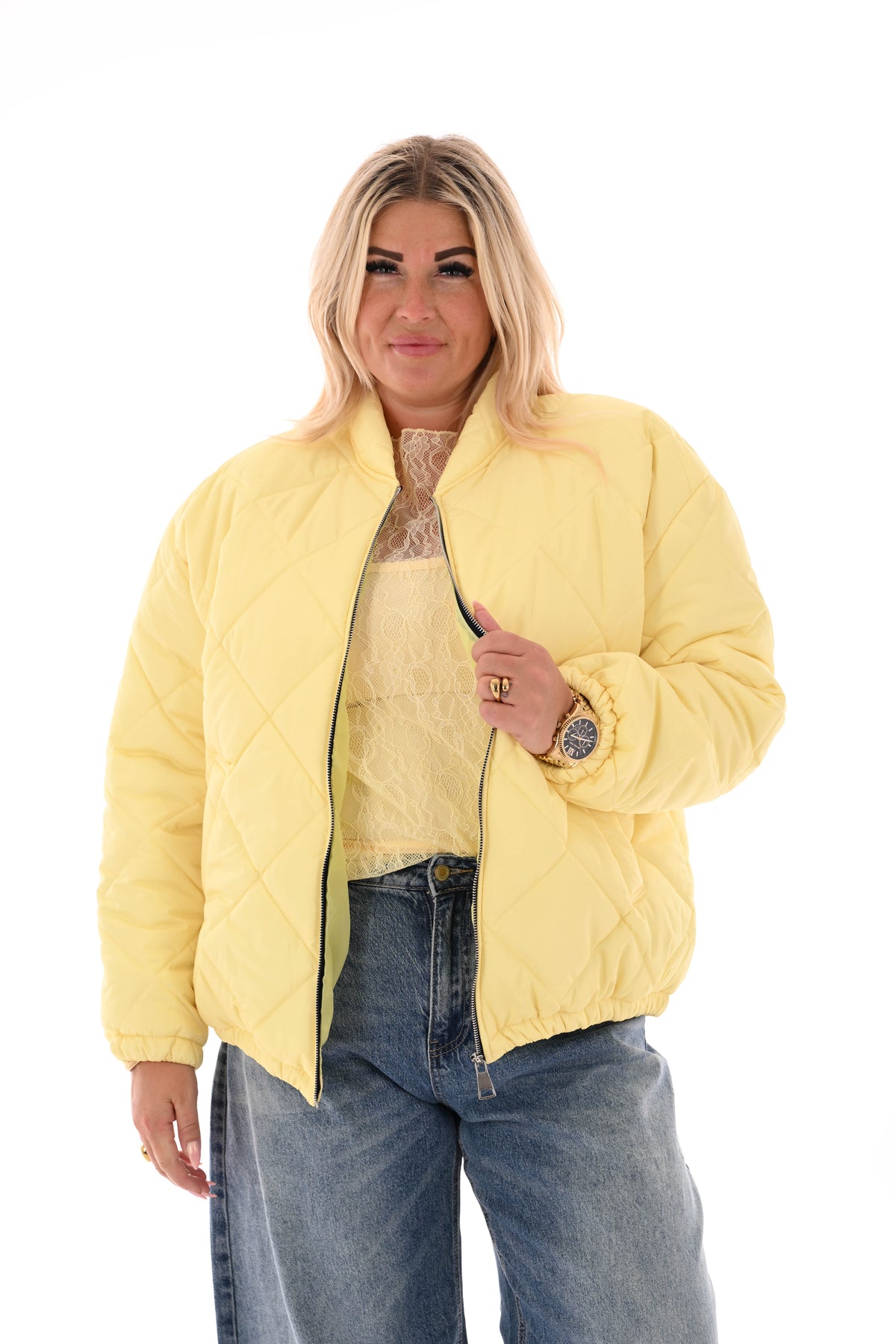 Kanten top ronde hals botergeel