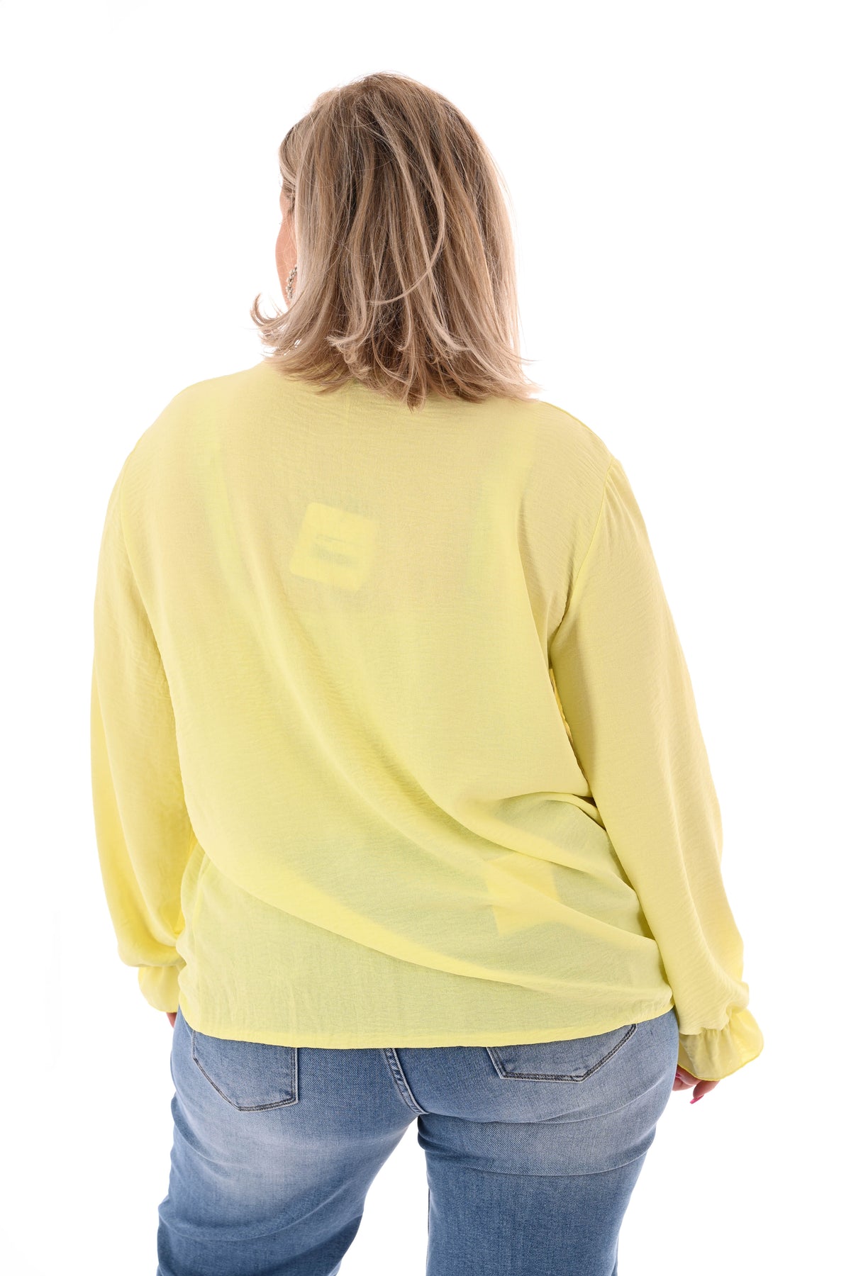 Top trompetmouwen v-hals uni geel