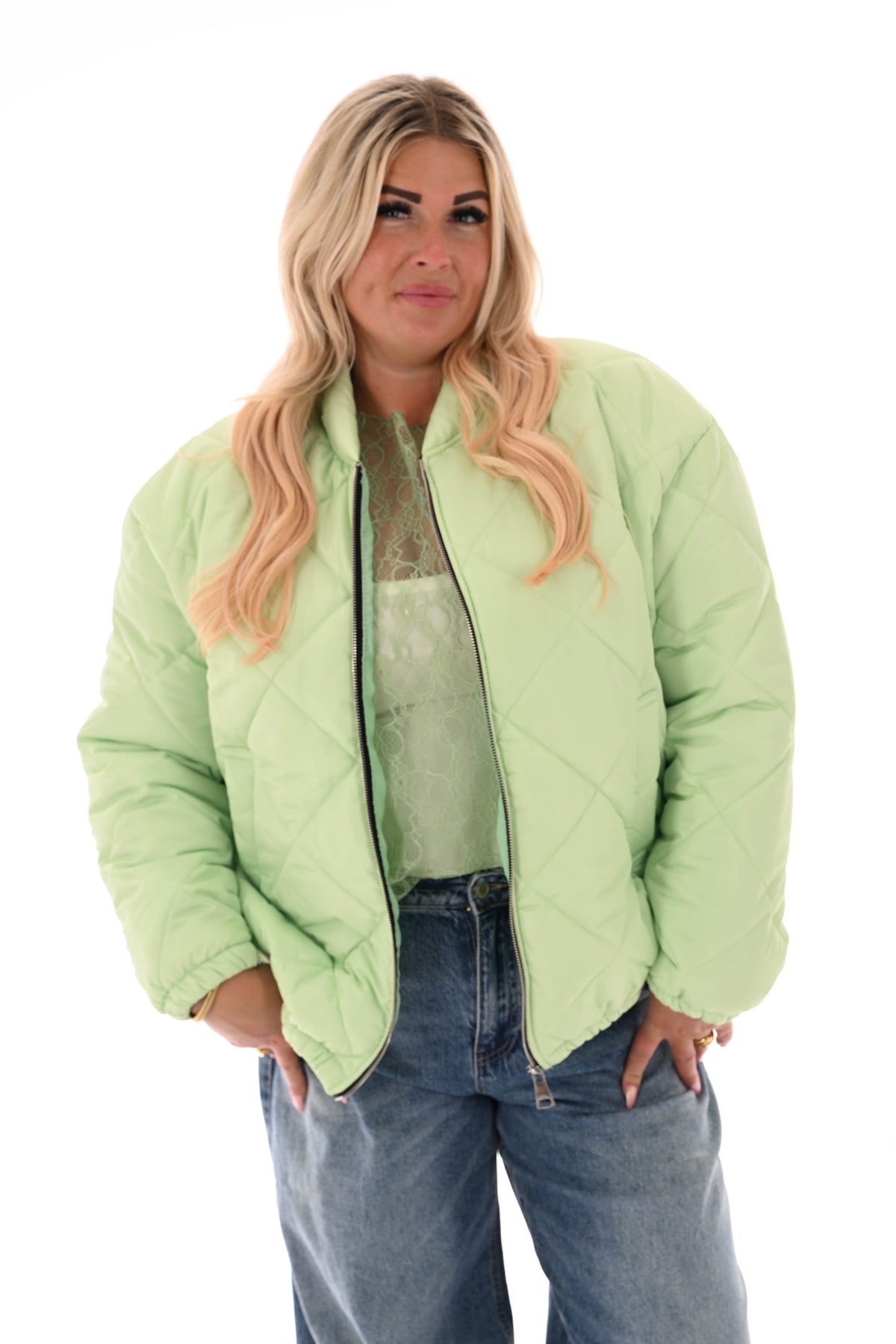 Kort jasje ruitpatroon lichtgroen