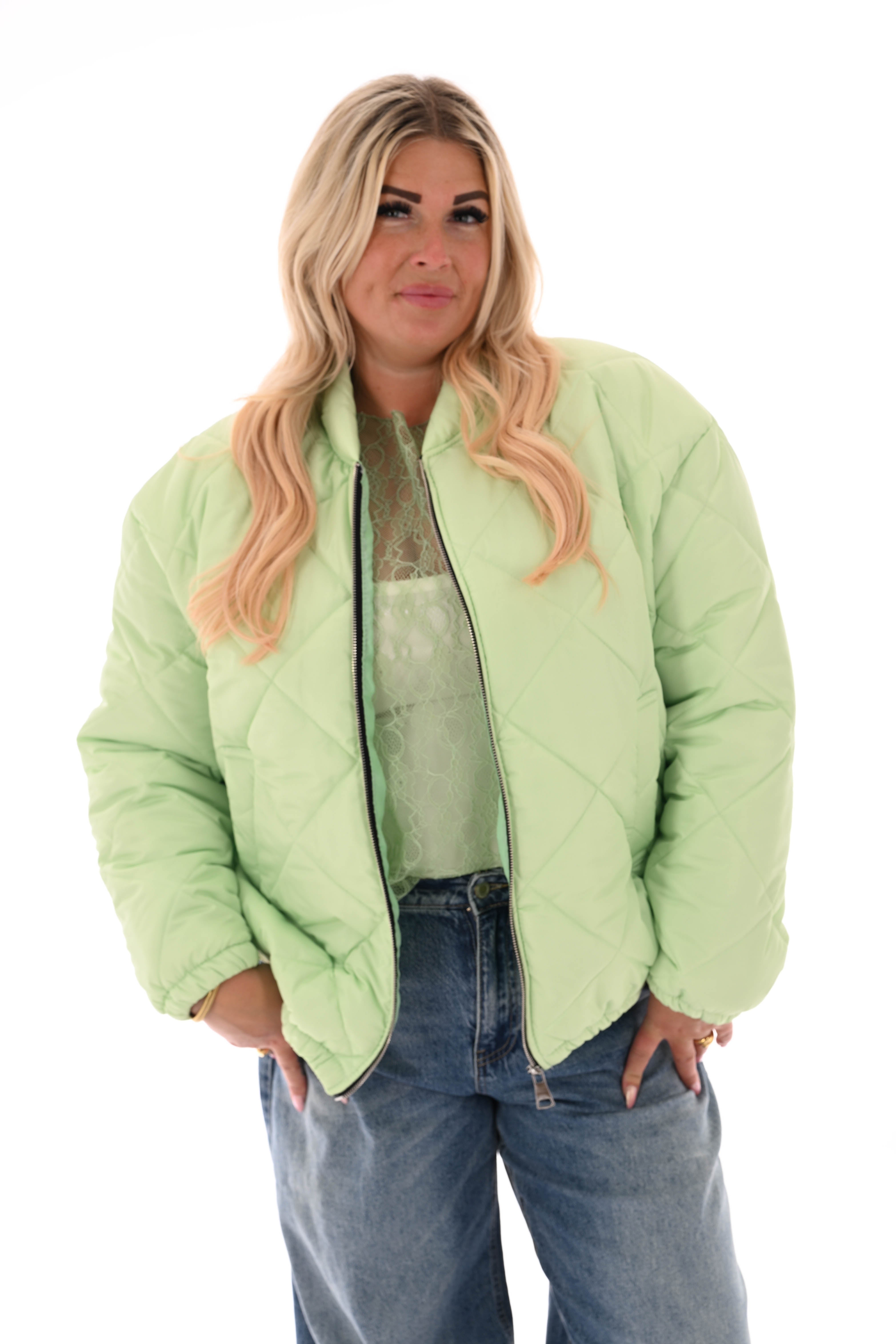 Kort jasje ruitpatroon lichtgroen