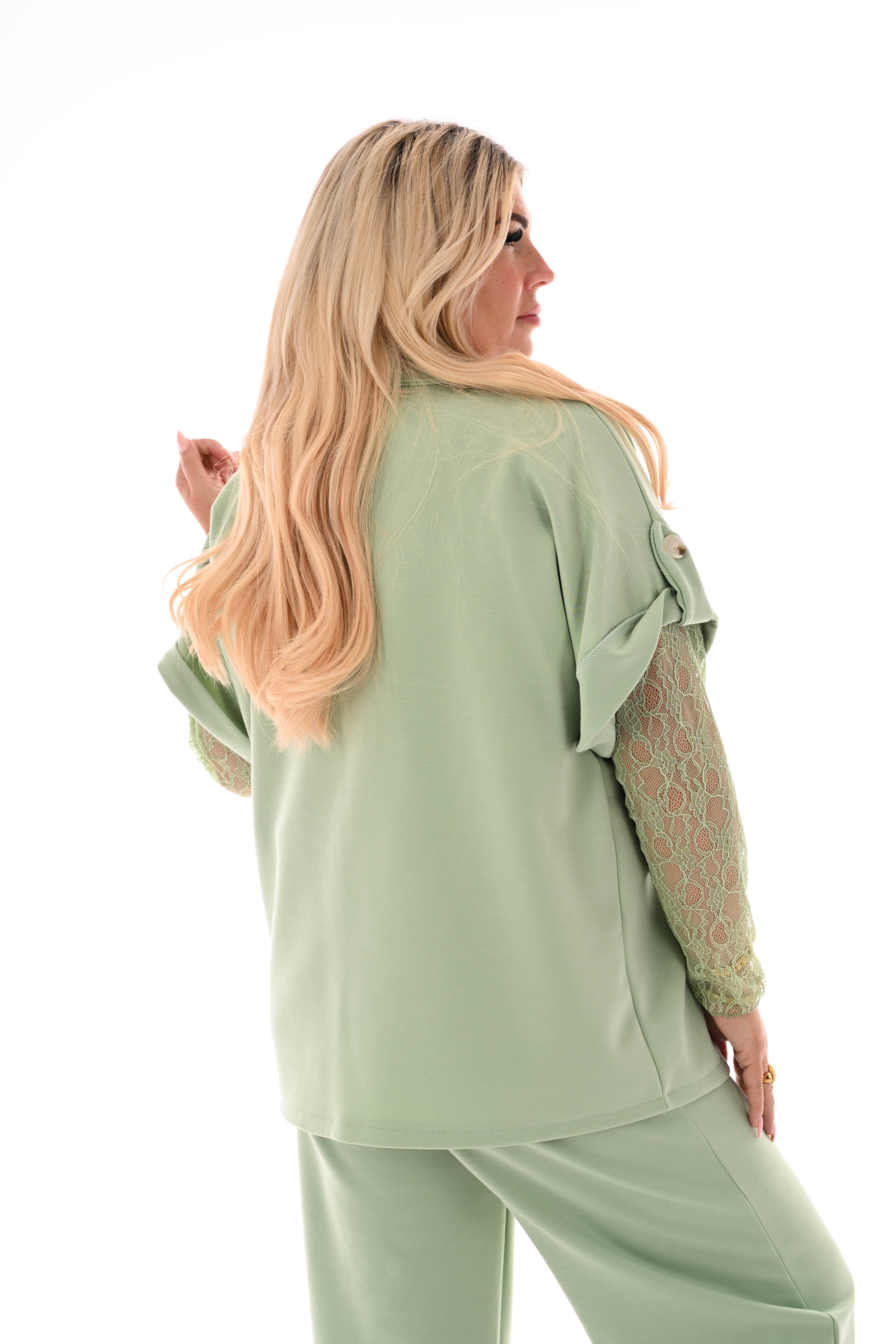 Jasje dubbele knoop ophaalmouwen lindegroen